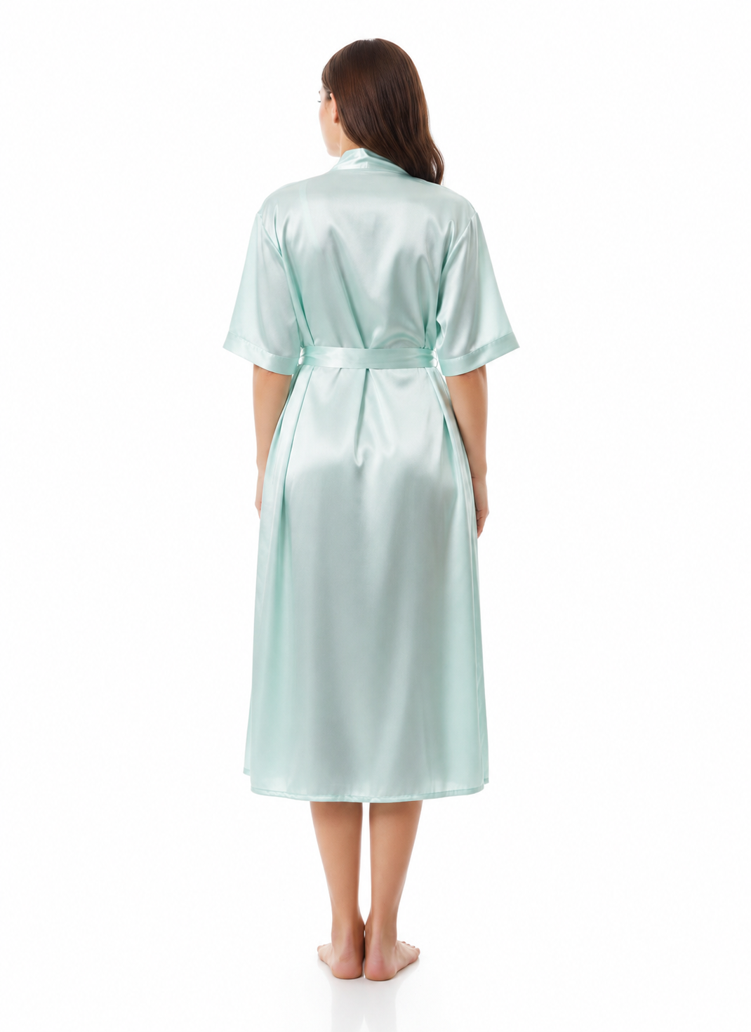 Satin Short Bridal Night Wear - Pastel Blue - 1700A