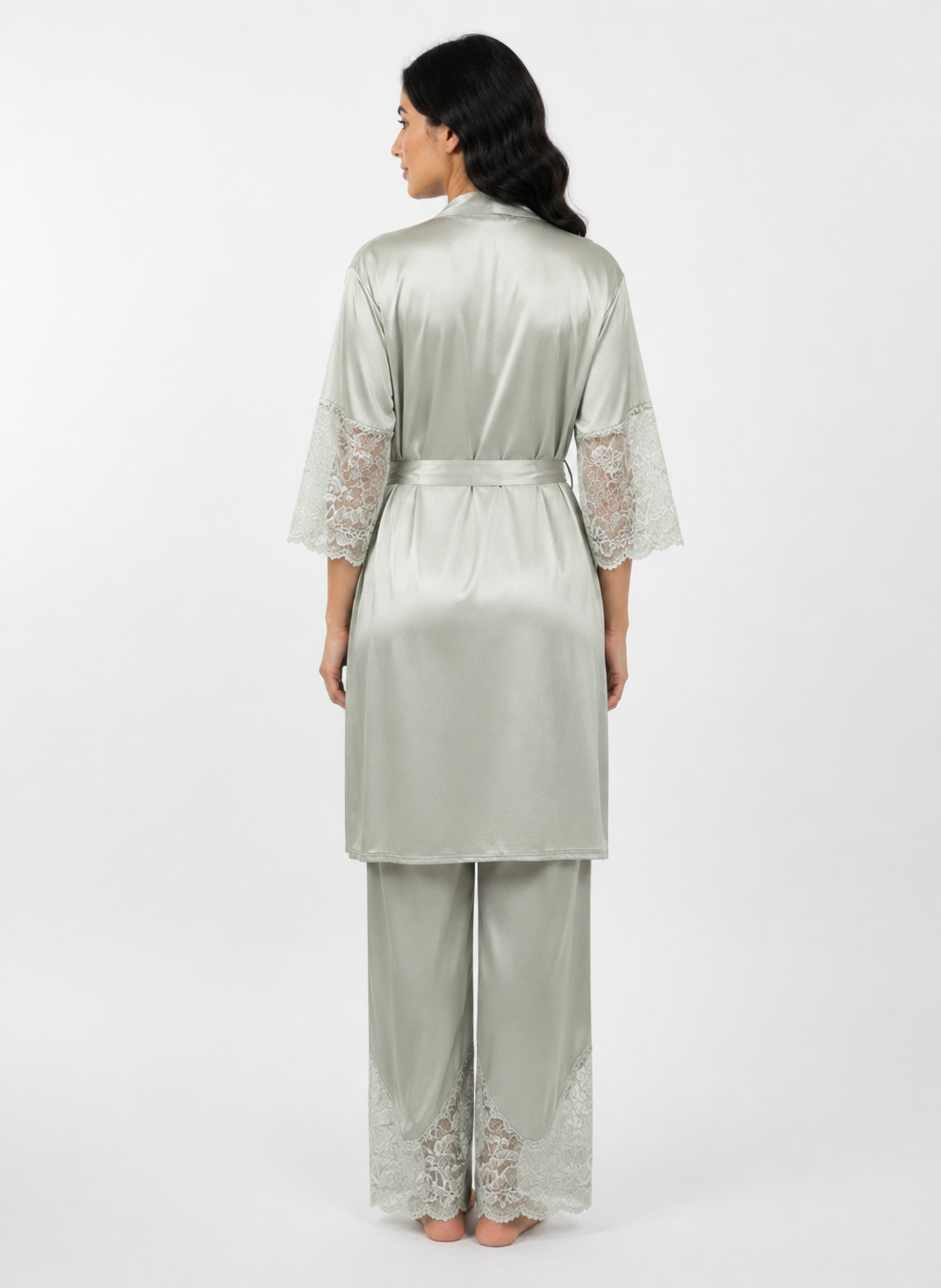Satin 3-Piece Bridal Night Wear - Green - 1600G