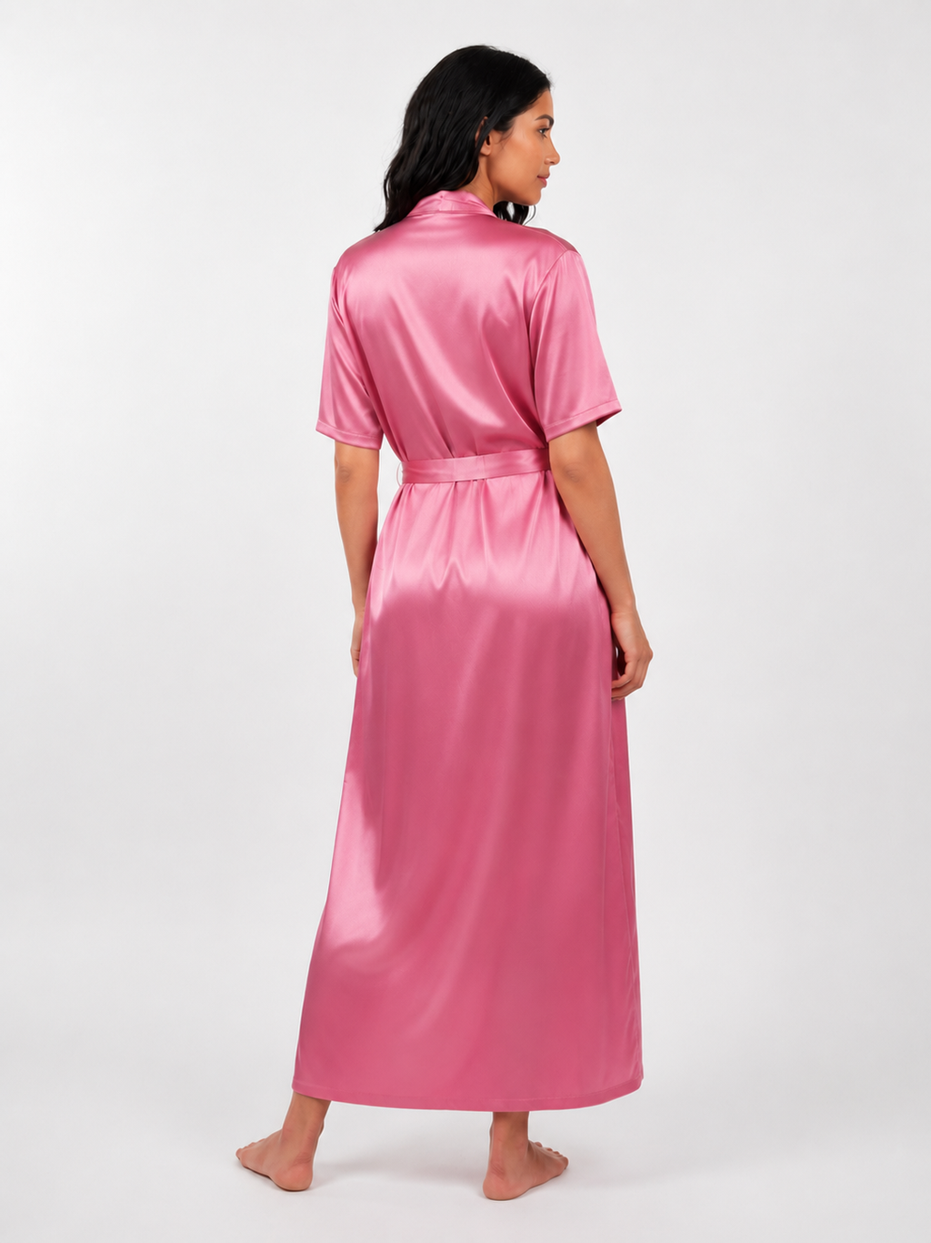 Satin Long Bridal Night Wear - Rose - 1500A