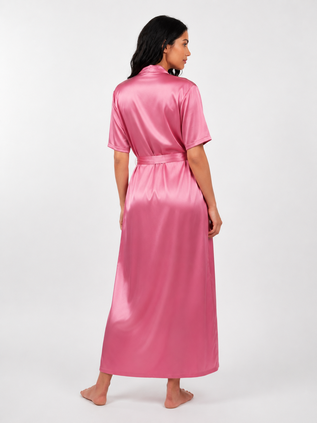 Satin Long Bridal Night Wear - Rose - 1500A
