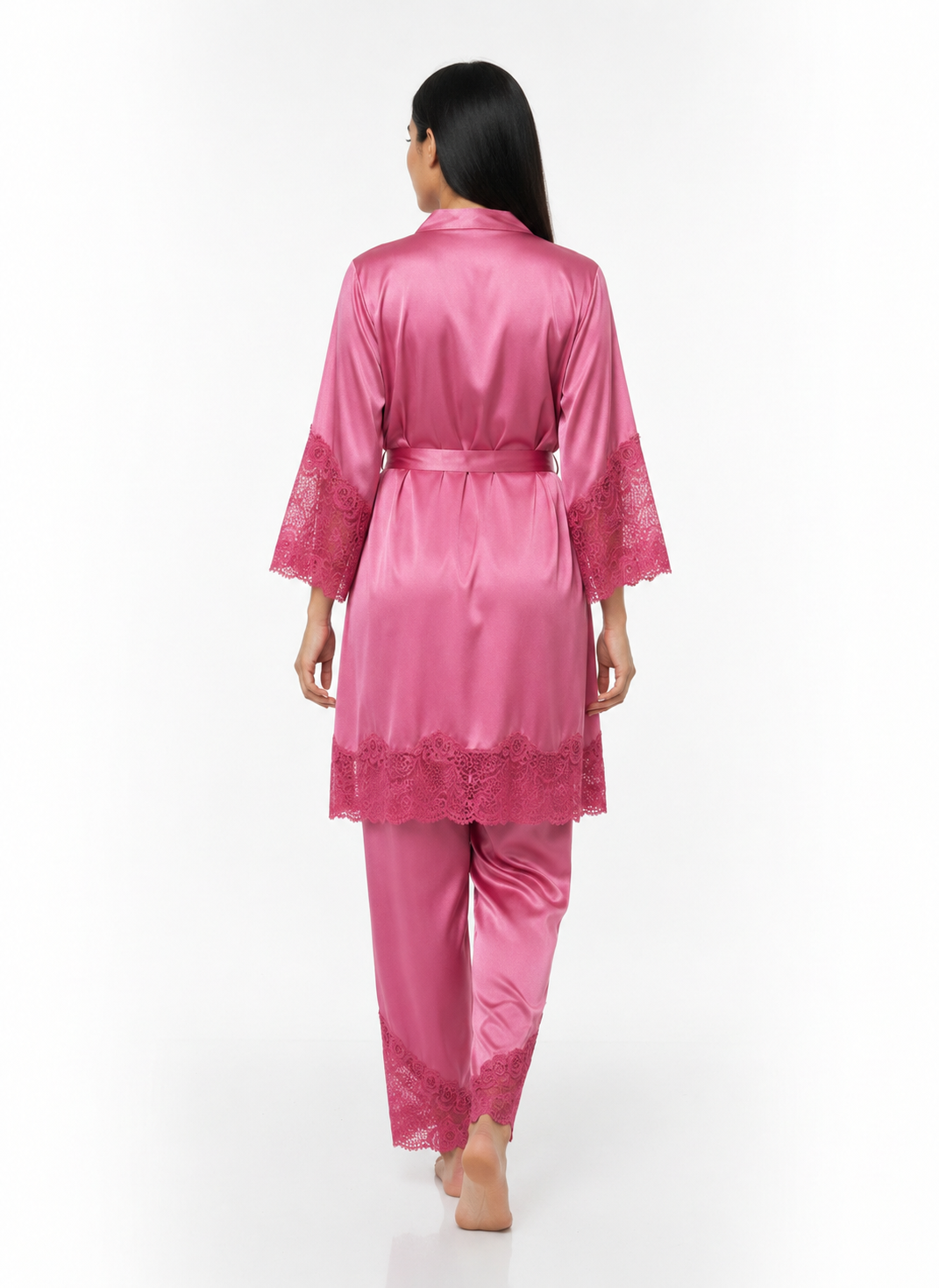 Satin 3-Piece Bridal Night Wear - Rose - 1600A