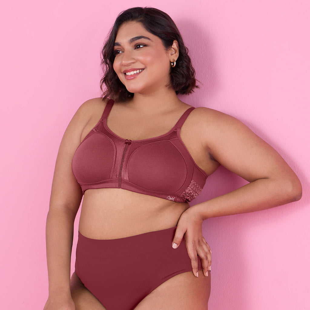 M-Frame Bounce Control Non-Padded Brick Red Cotton Bra