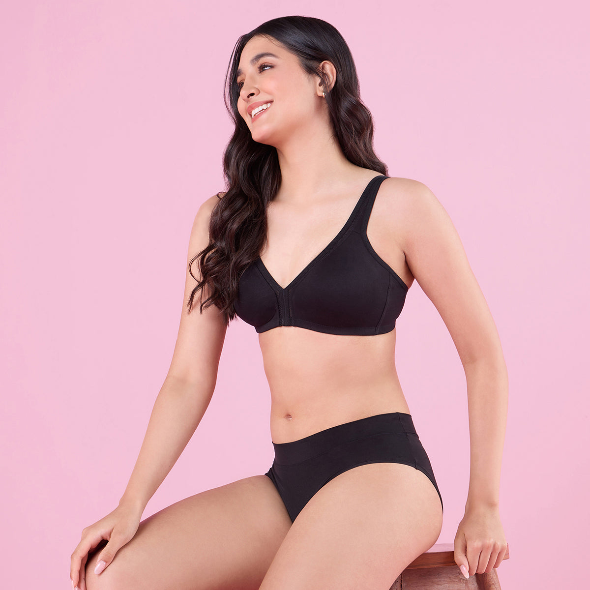 Everyday Cotton Black Plunge Bra for Women