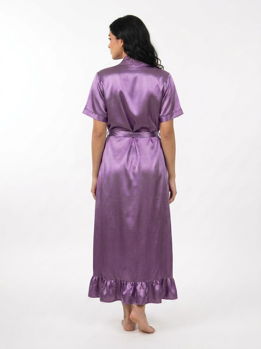 Satin Short Bridal Night Wear - Purple - 1700B