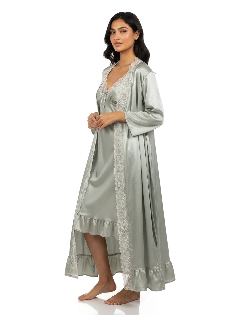 Satin Short Bridal Night Wear - Pistachio Green - 1700A