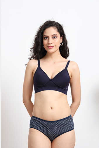 Ecstasy ECB101 Navy Blue Cotton Bra – Padded | Non-Wired | Removable Straps | Seamless Everyday Comfort
