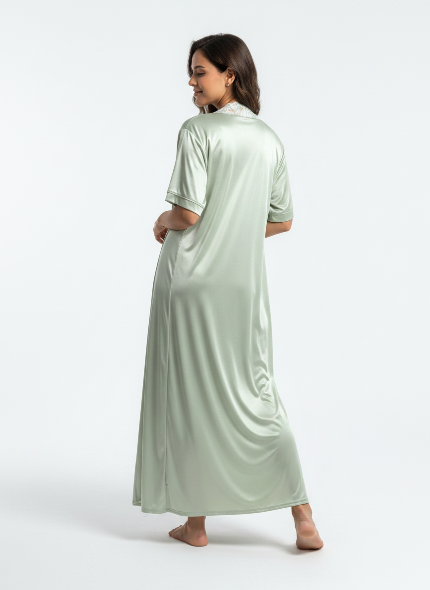 Satin Long Bridal Night Wear - Green - 1500G