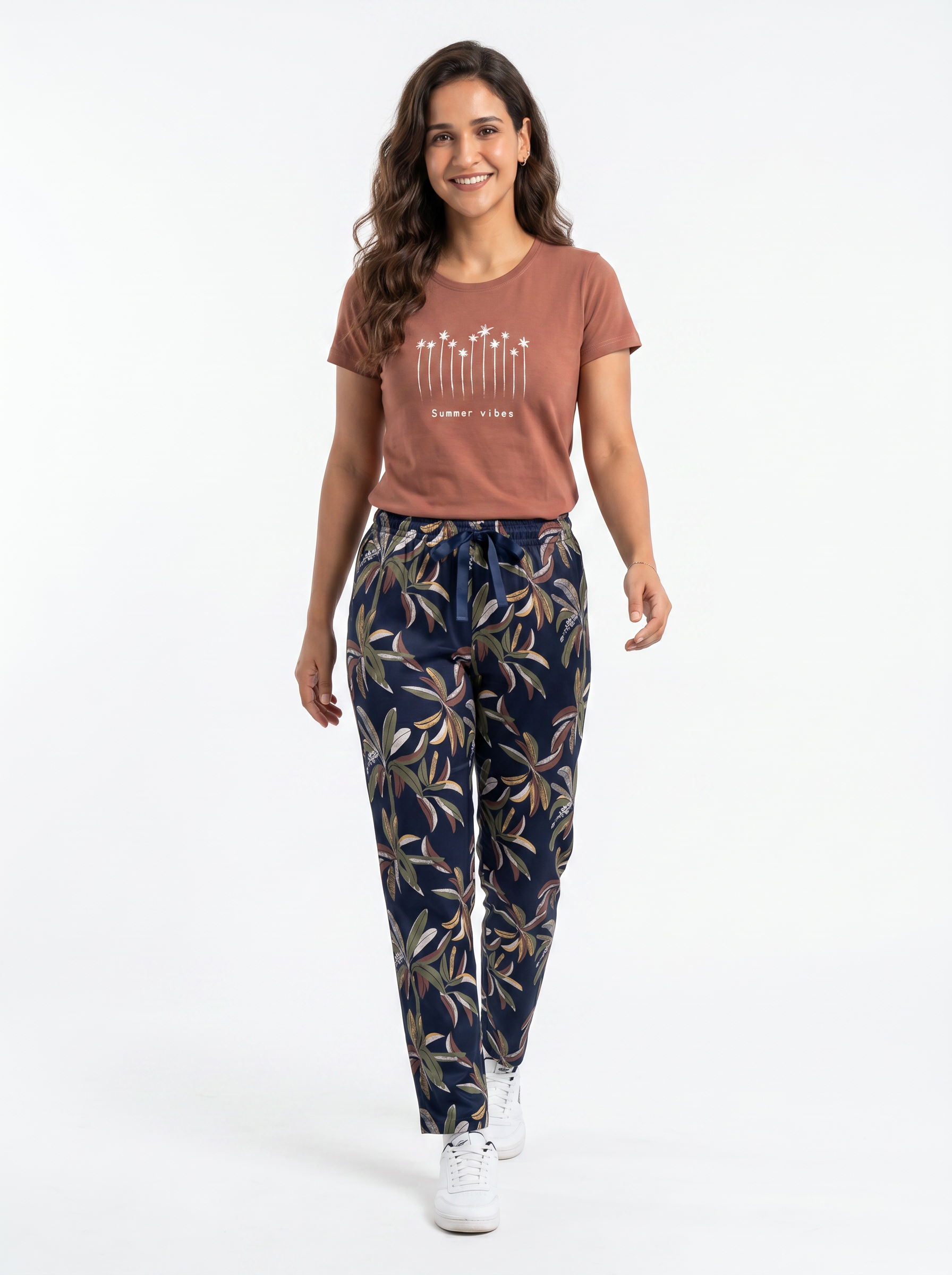 Cotton Top with Pyjama Night Suit - Brown - SS3065A