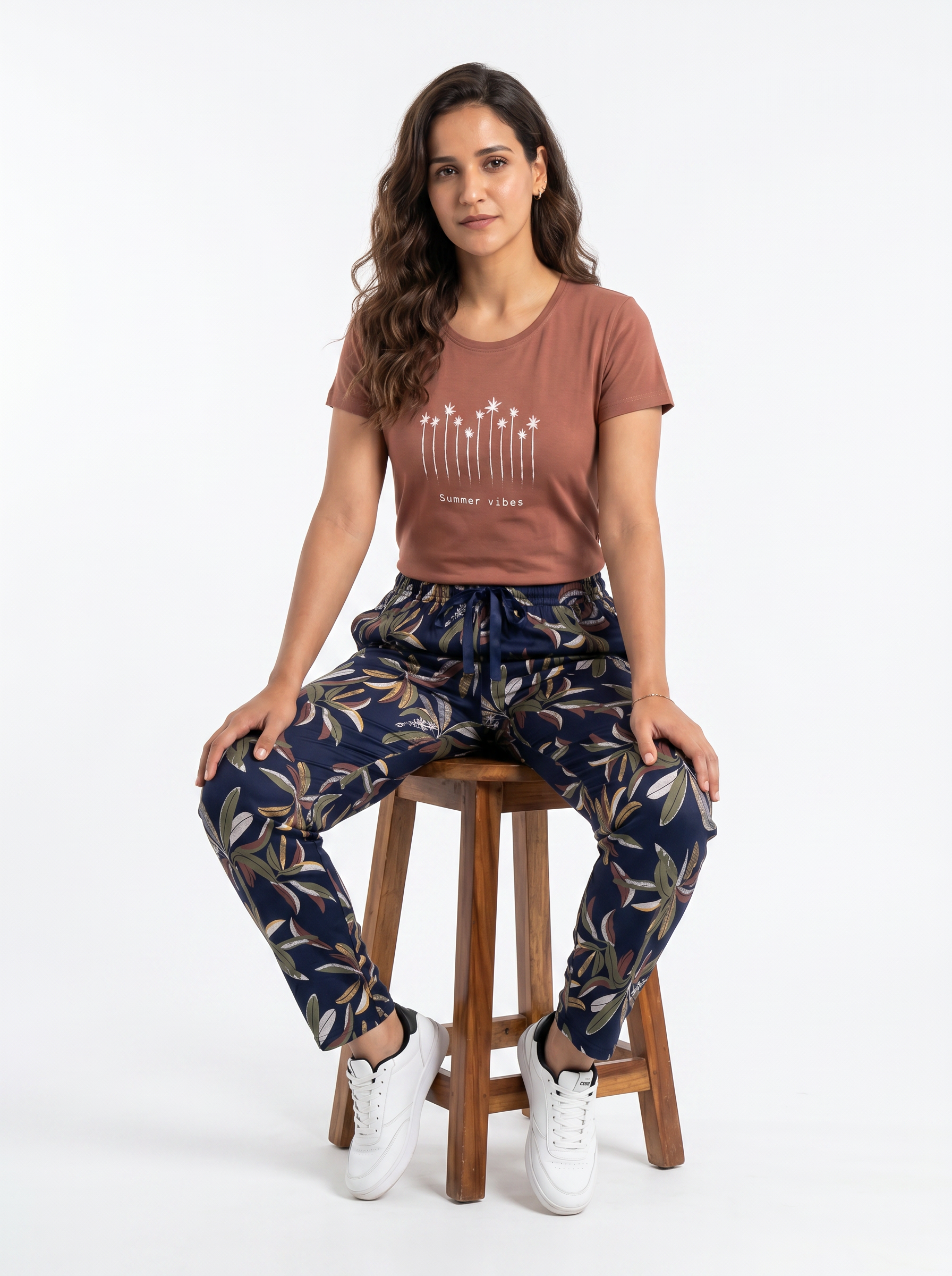 Cotton Top with Pyjama Night Suit - Brown - SS3065A