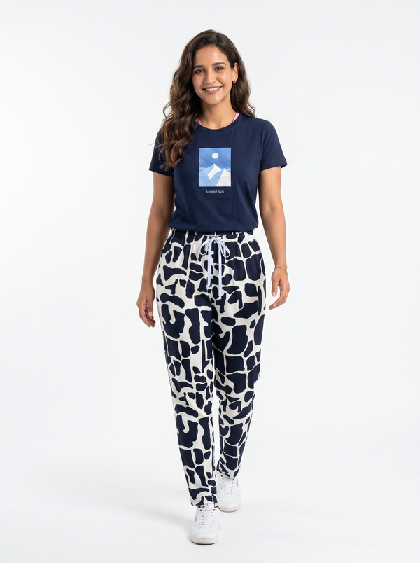 Cotton Top with Pyjama Night Suit - Navy - SS03096B