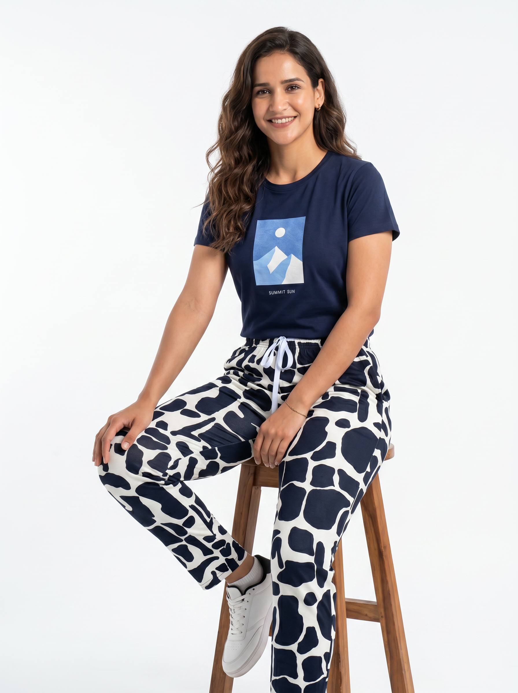 Cotton Top with Pyjama Night Suit - Navy - SS03096B