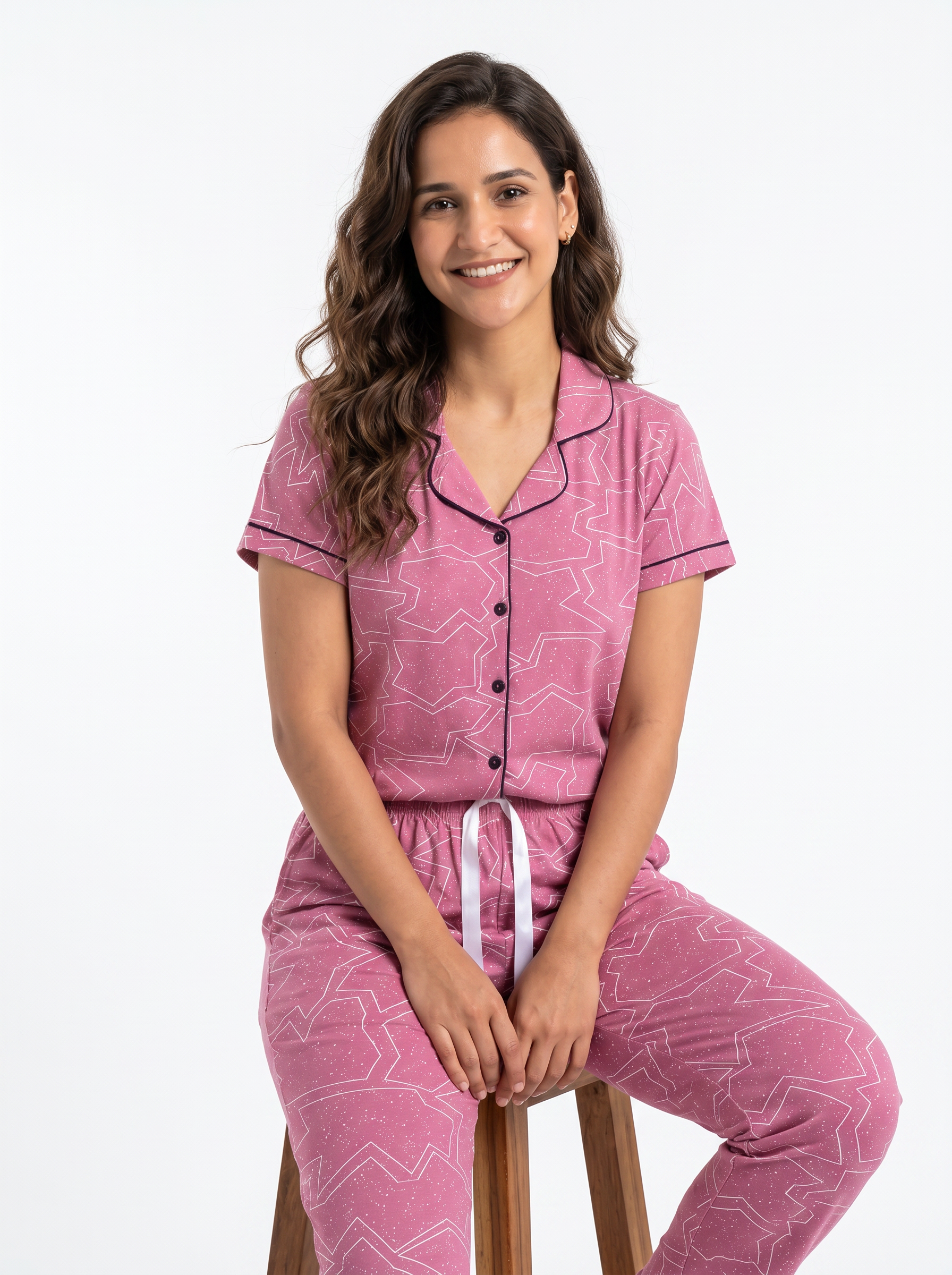 Cotton Top with Pyjama Night Suit - Pink - 5270A