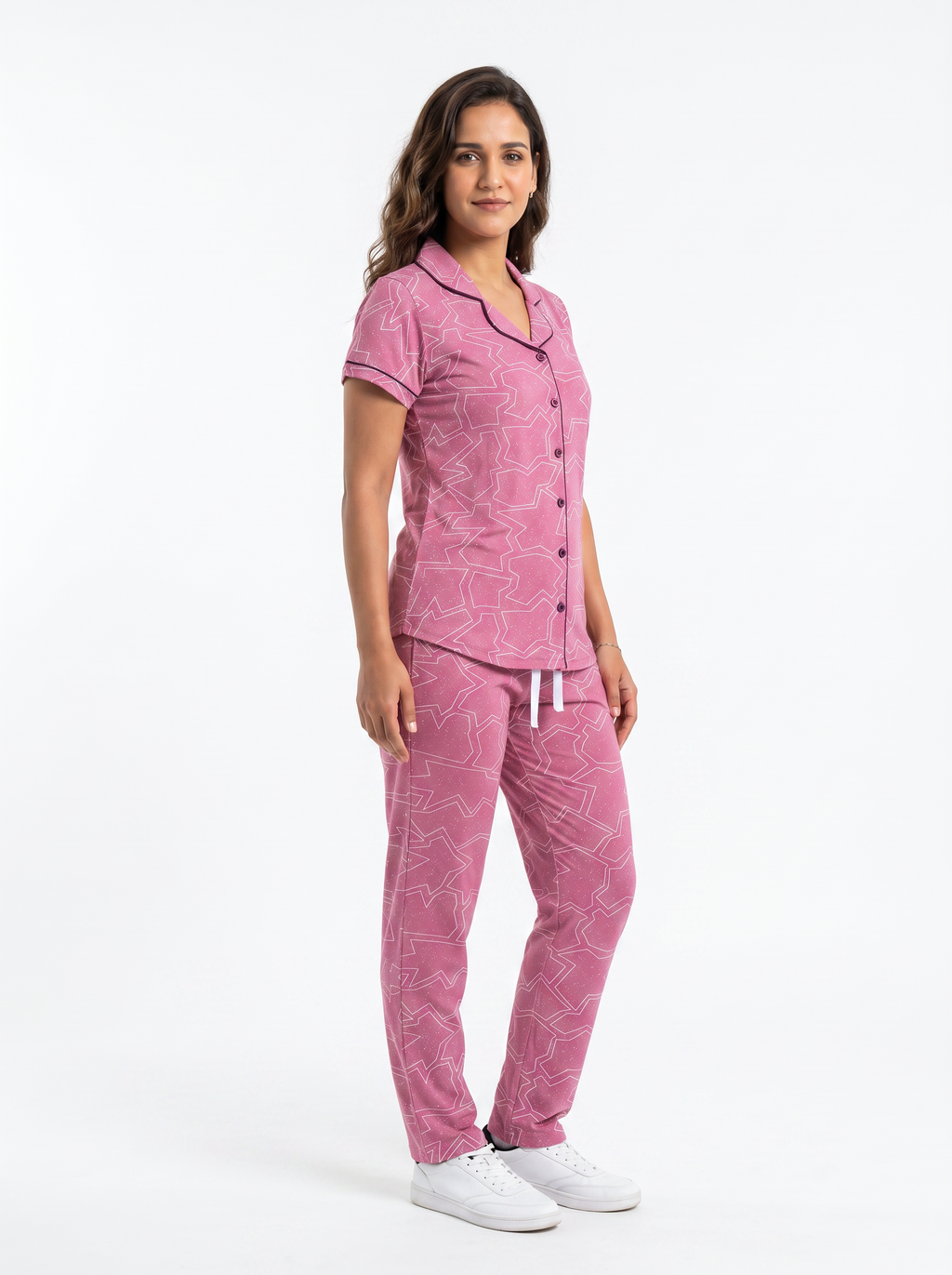 Cotton Top with Pyjama Night Suit - Pink - 5270A