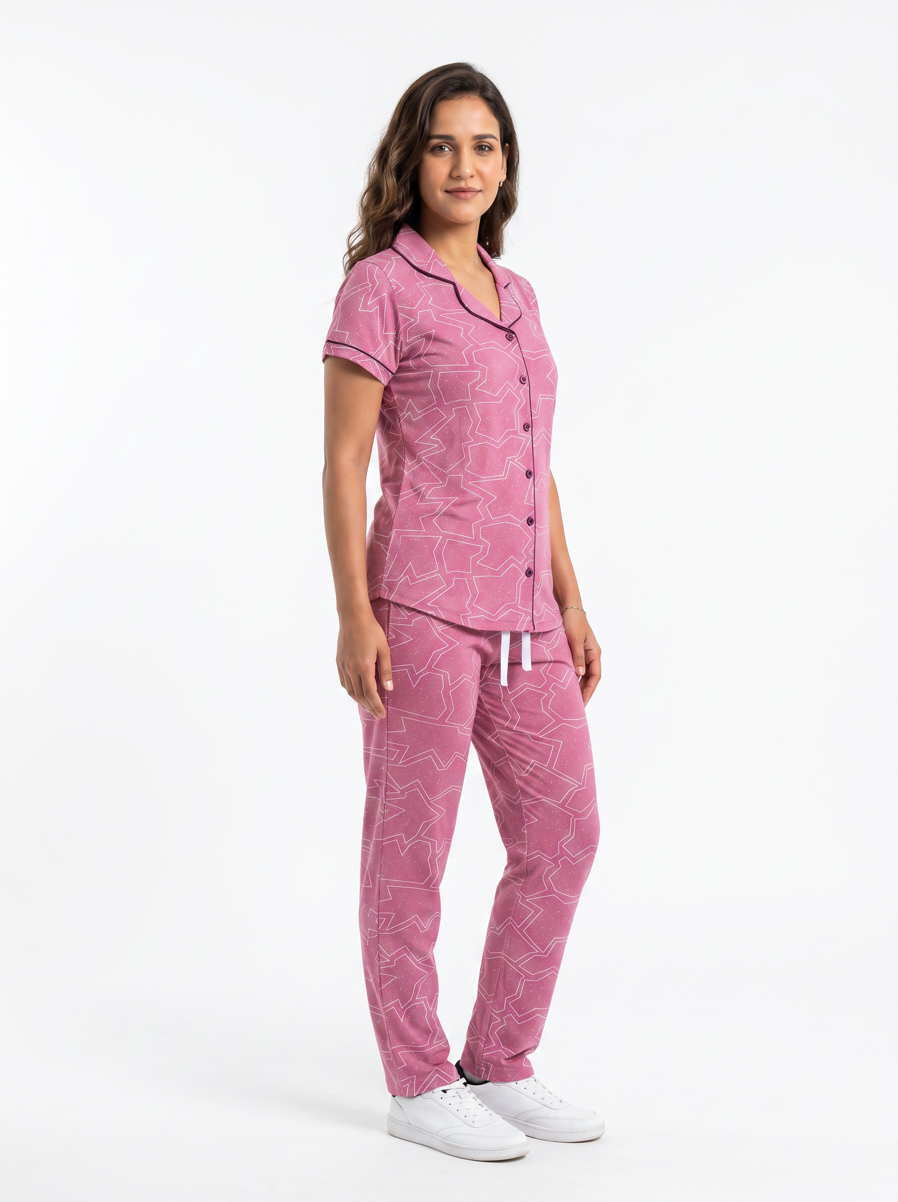 Cotton Top with Pyjama Night Suit - Pink - 5270A