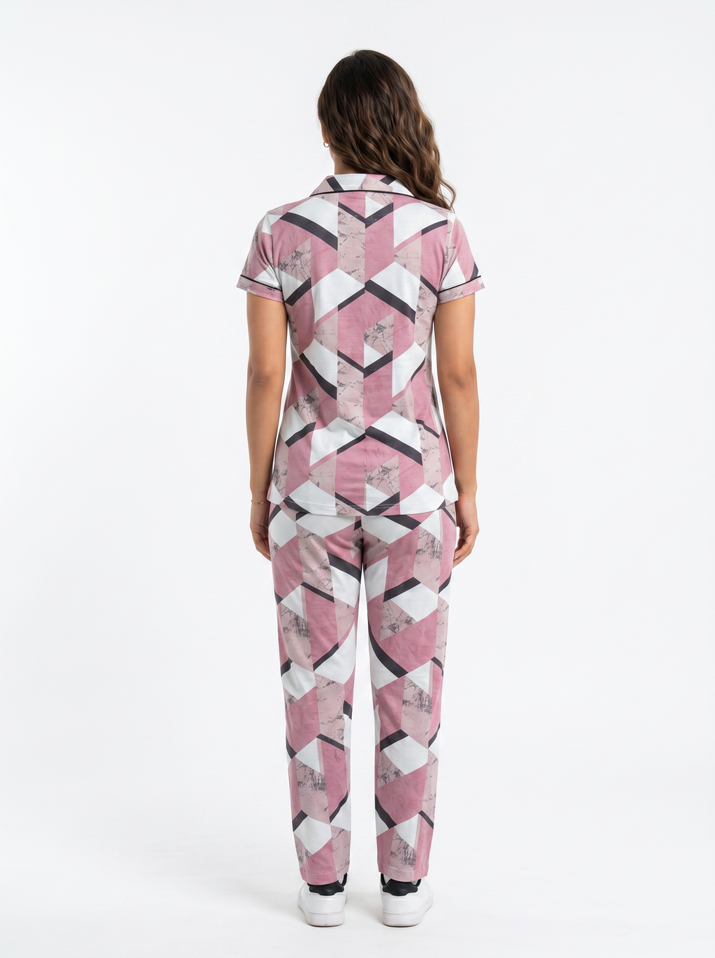Cotton Printed Top with Pyjama Night Suit - Pink - SS3156A