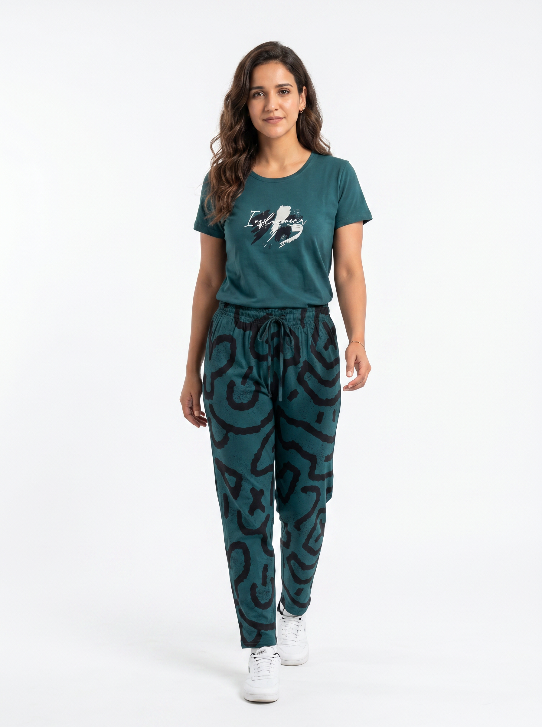Cotton Top with Pyjama Night Suit - Dark Green - SS2878