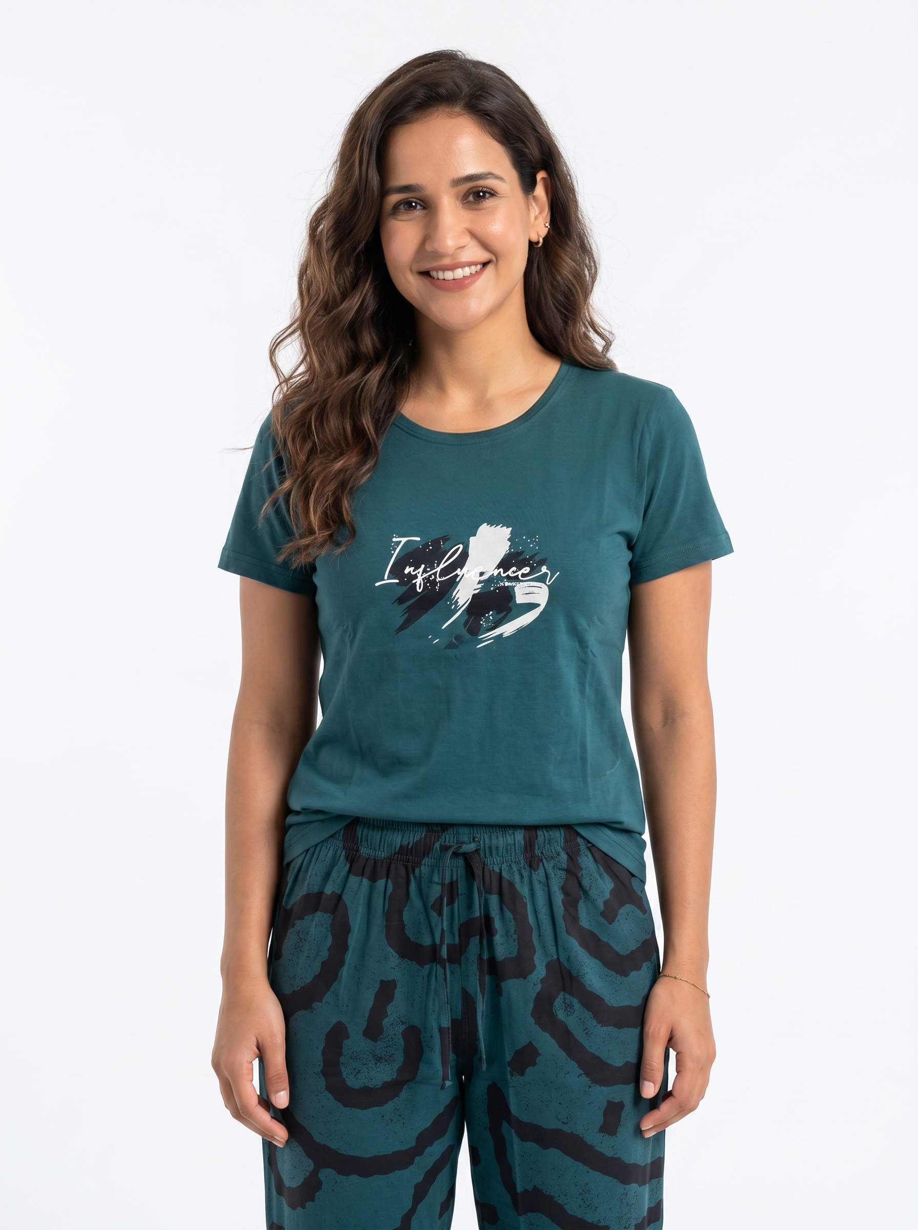 Cotton Top with Pyjama Night Suit - Dark Green - SS2878
