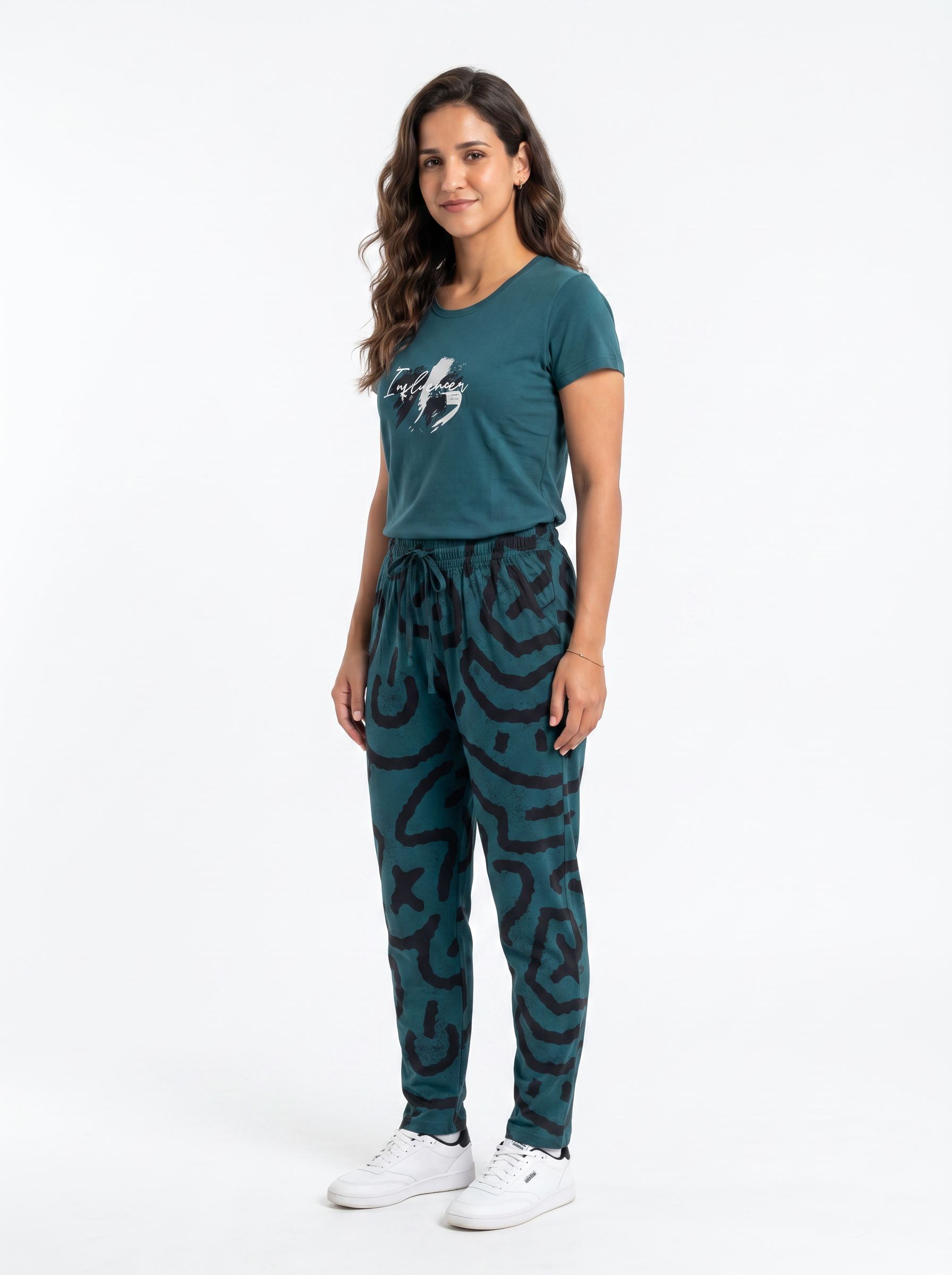 Cotton Top with Pyjama Night Suit - Dark Green - SS2878