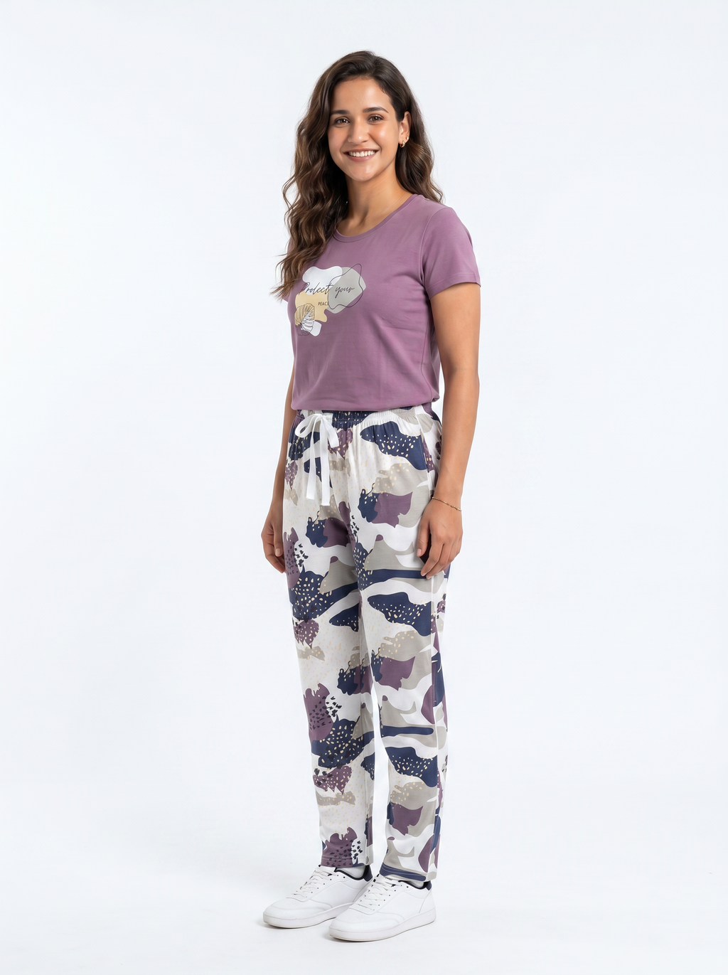 Cotton Top with Pyjama Night Suit - Purple - SS3093A