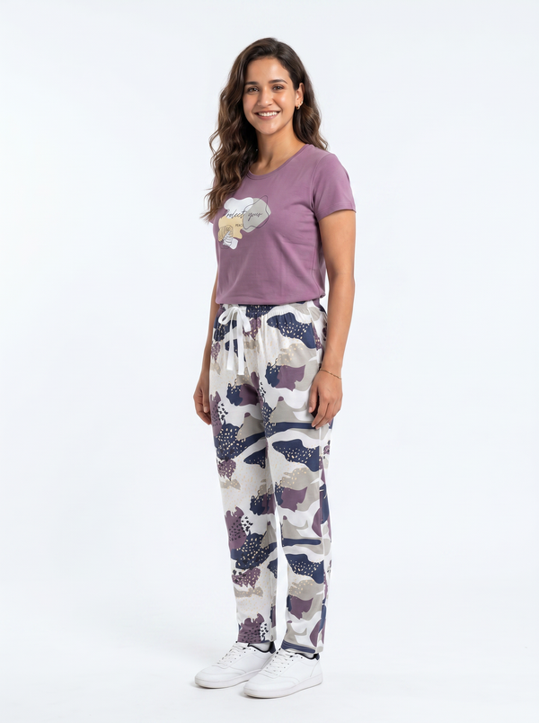 Cotton Top with Pyjama Night Suit - Purple - SS3093A