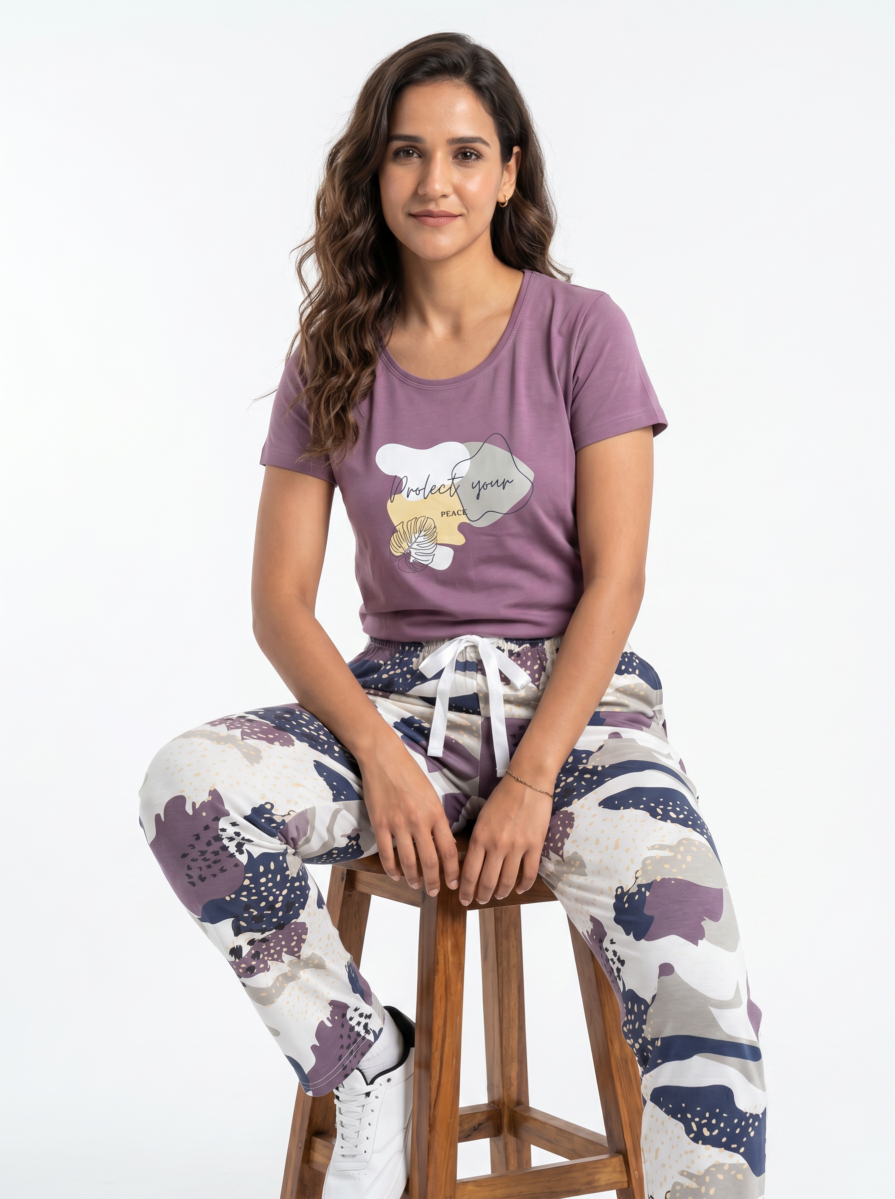 Cotton Top with Pyjama Night Suit - Purple - SS3093A
