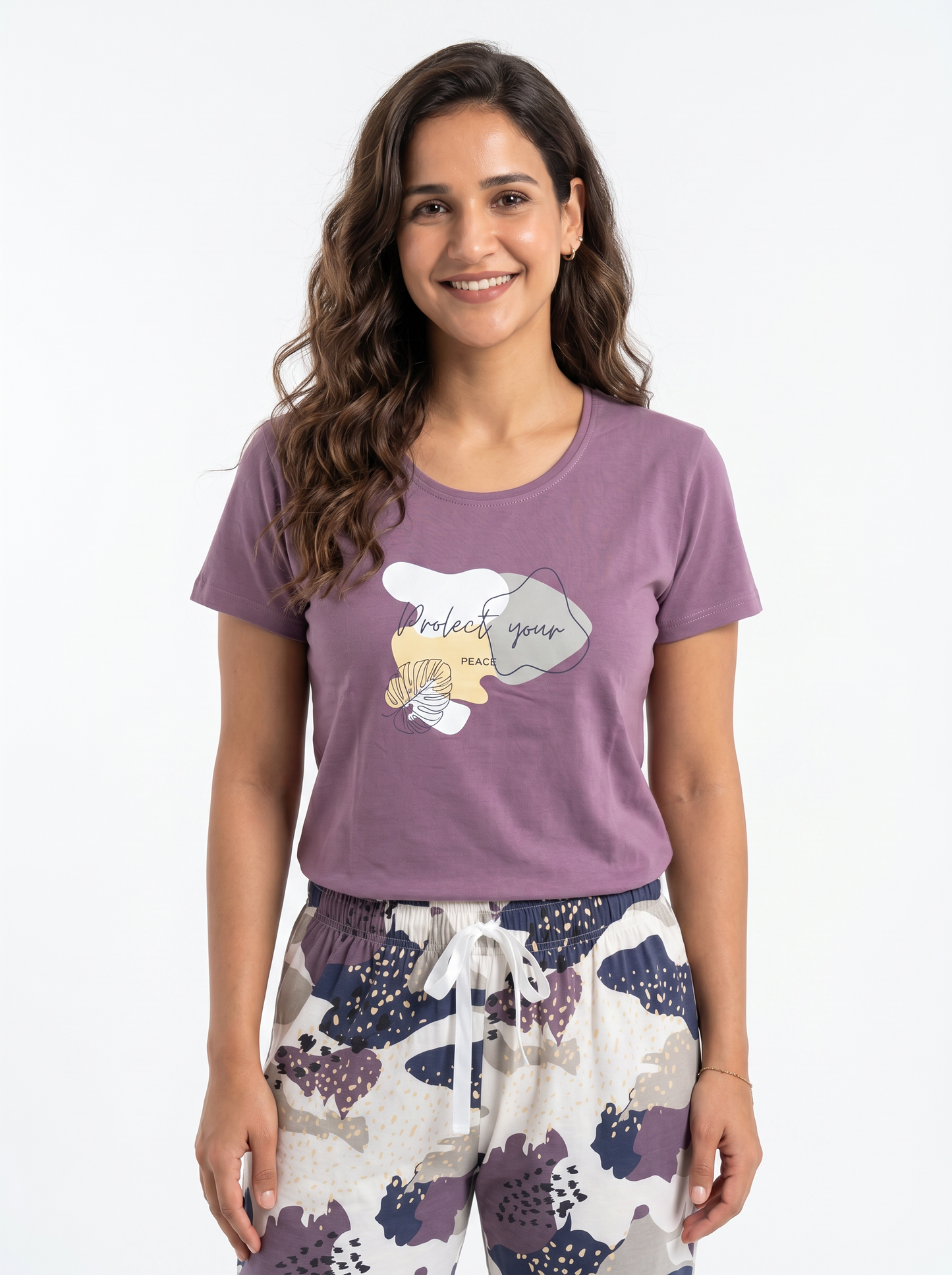 Cotton Top with Pyjama Night Suit - Purple - SS3093A