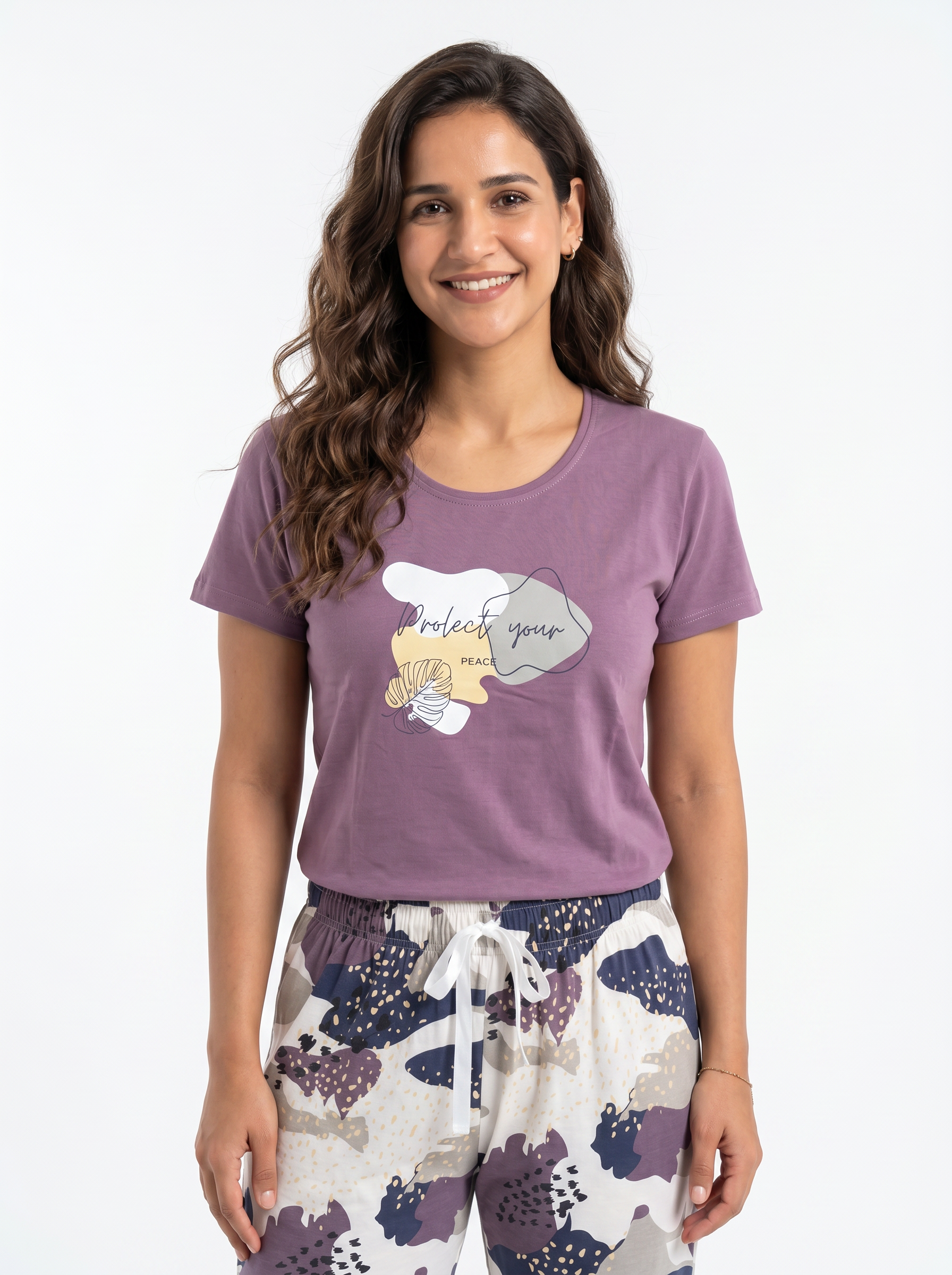 Cotton Top with Pyjama Night Suit - Purple - SS3093A