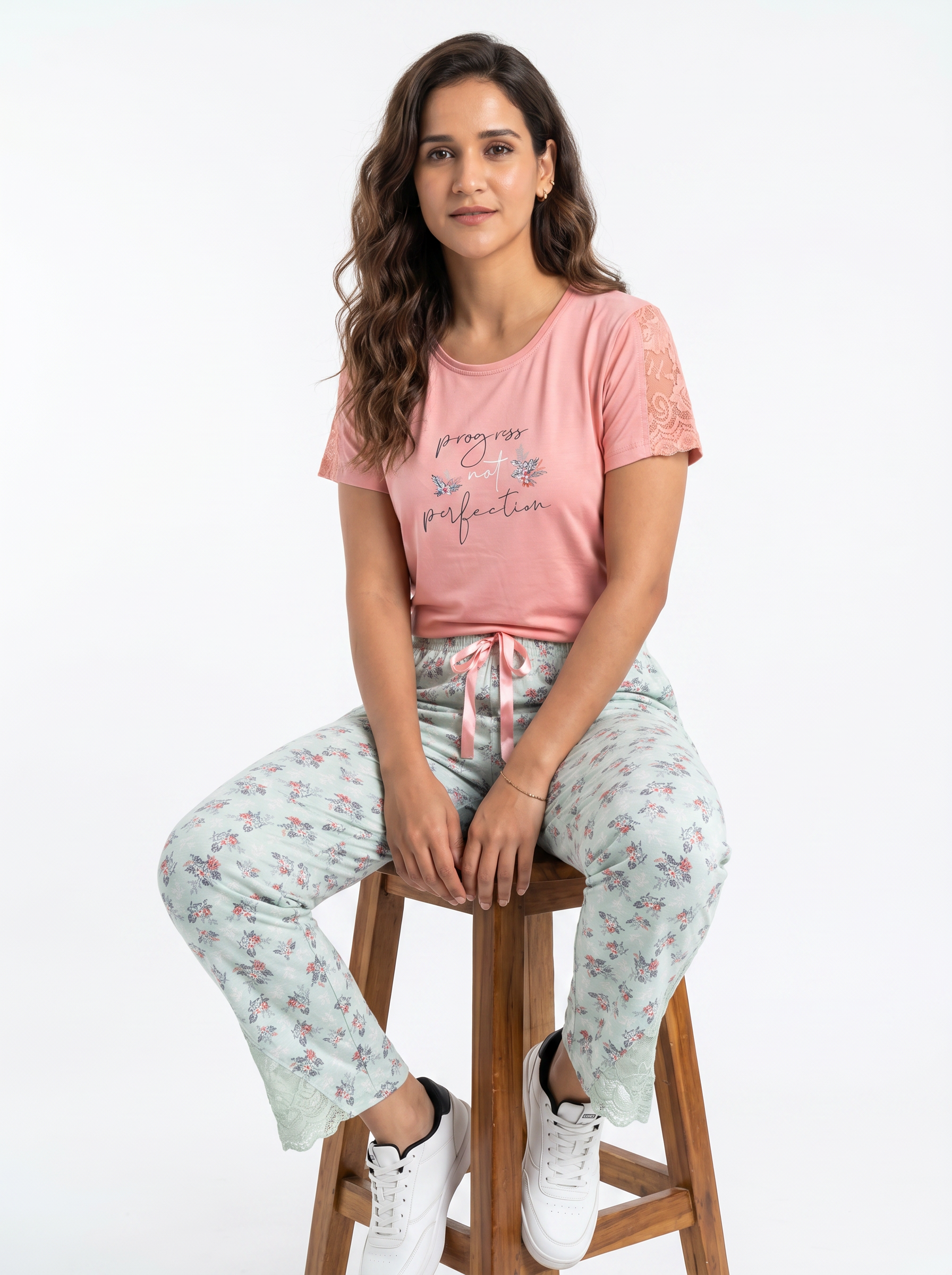 Cotton Top with Pyjama Night Suit - Peach - SS1915