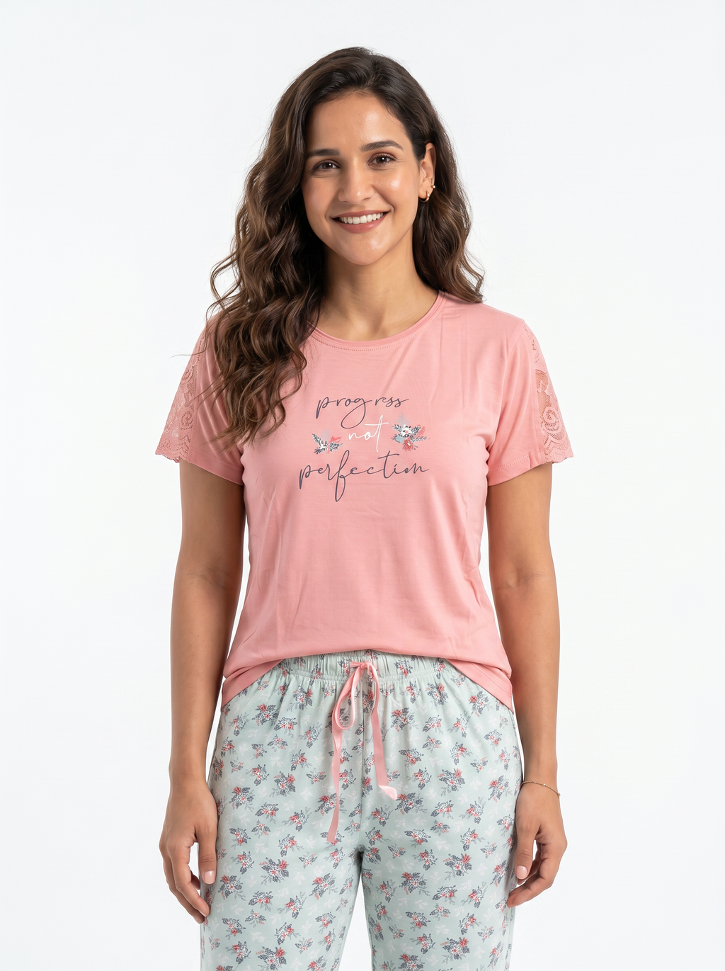 Cotton Top with Pyjama Night Suit - Peach - SS1915