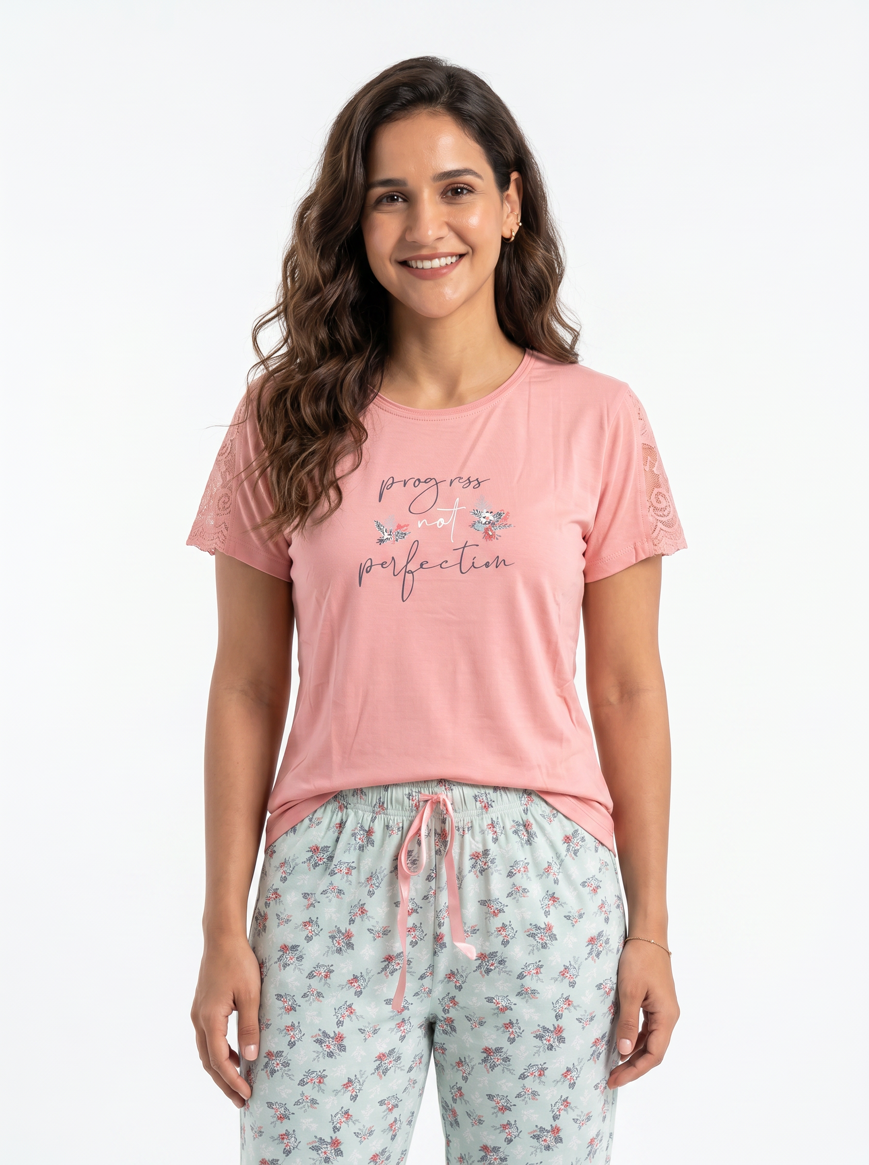 Cotton Top with Pyjama Night Suit - Peach - SS1915