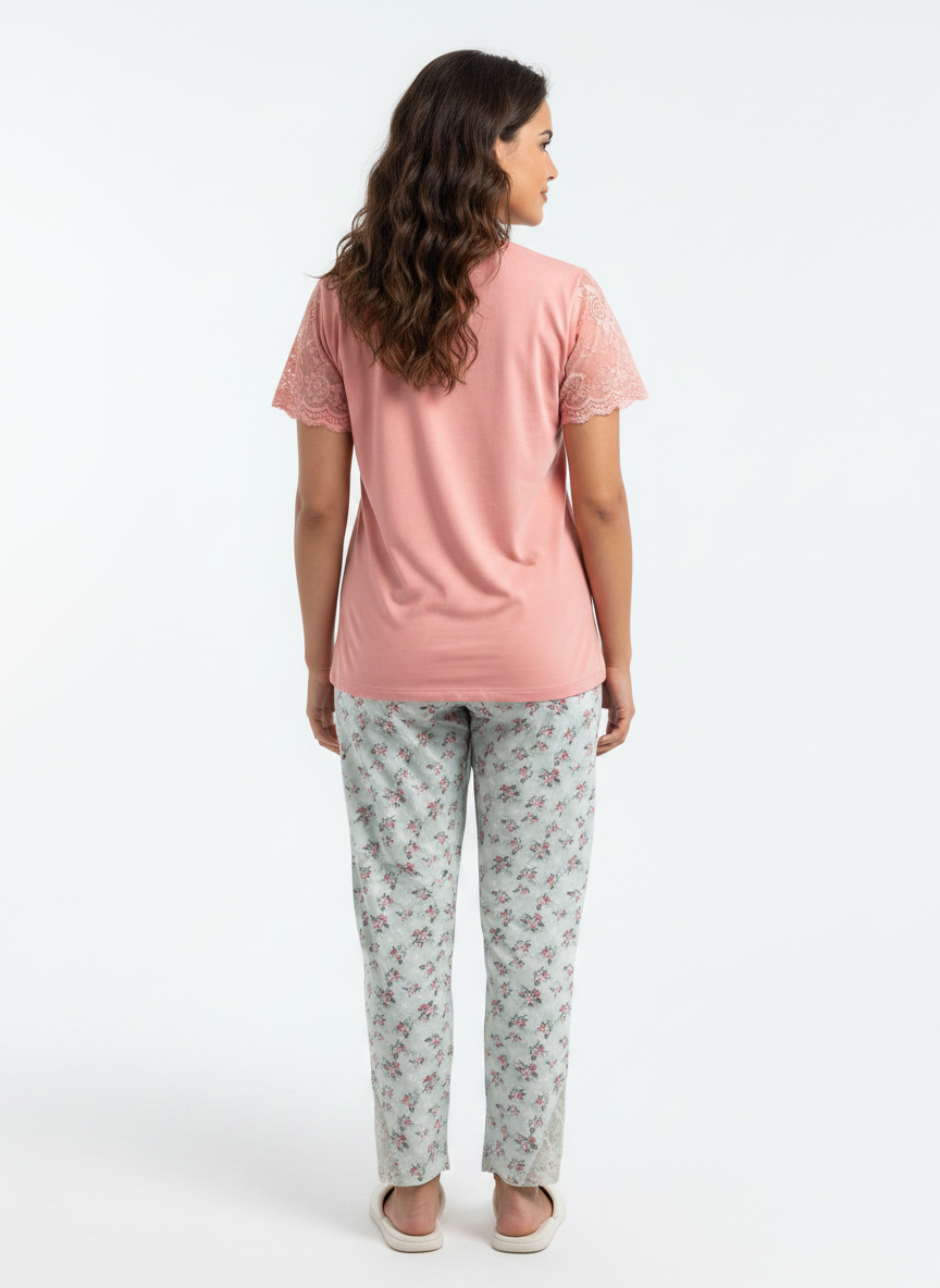 Cotton Top with Pyjama Night Suit - Peach - SS1915