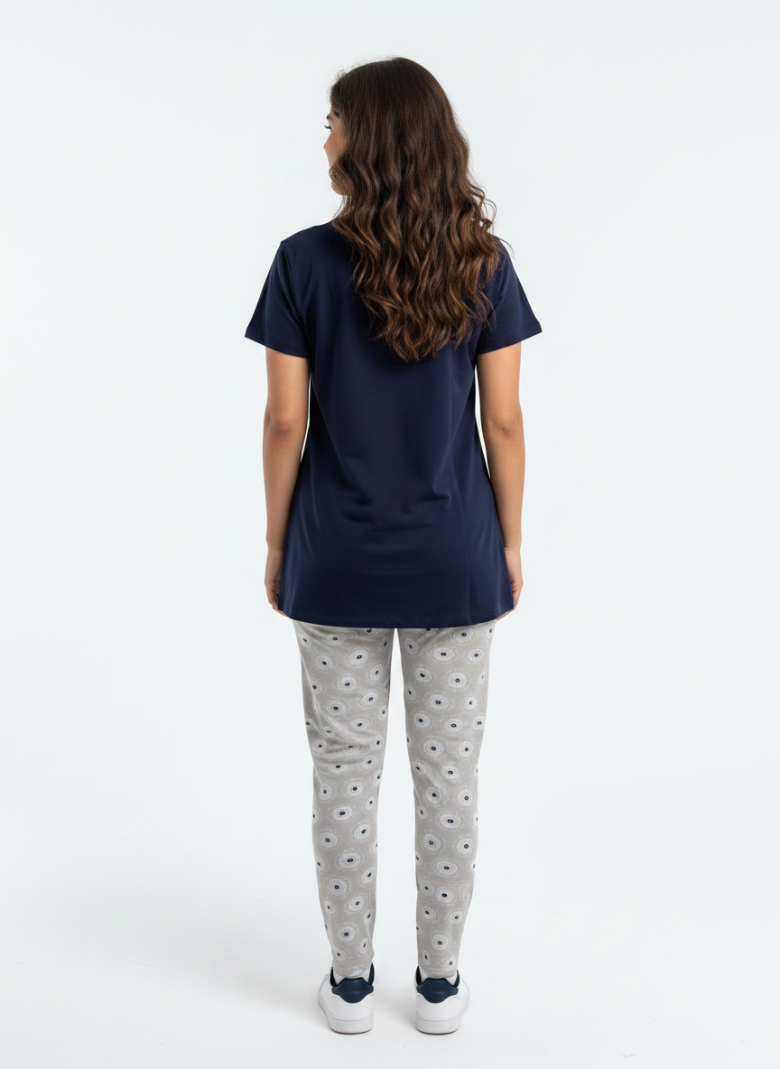 Cotton Top with Pyjama Night Suit - Black - SS2877