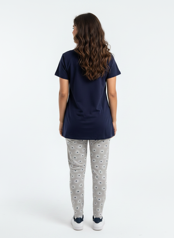 Cotton Top with Pyjama Night Suit - Black - SS2877