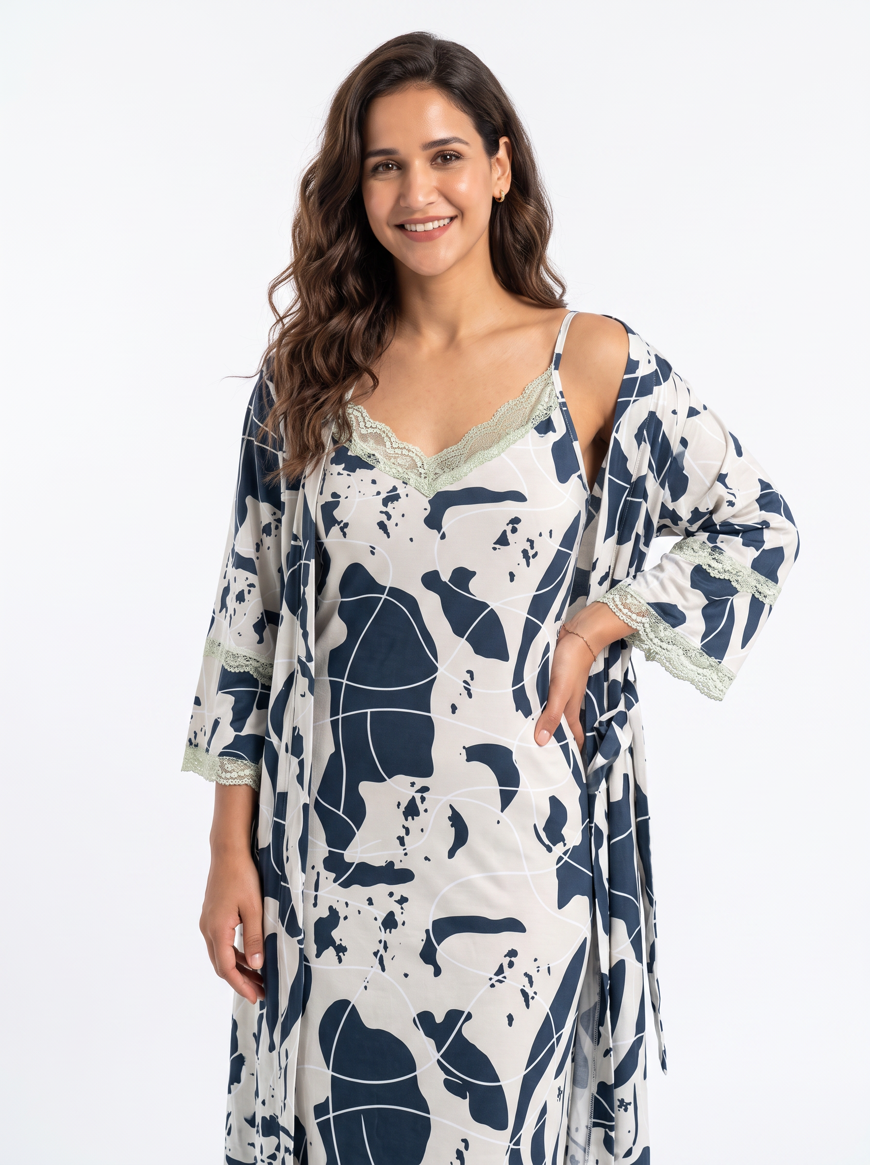Malai Two-Piece Night Wear - Navy Blue - 2836E