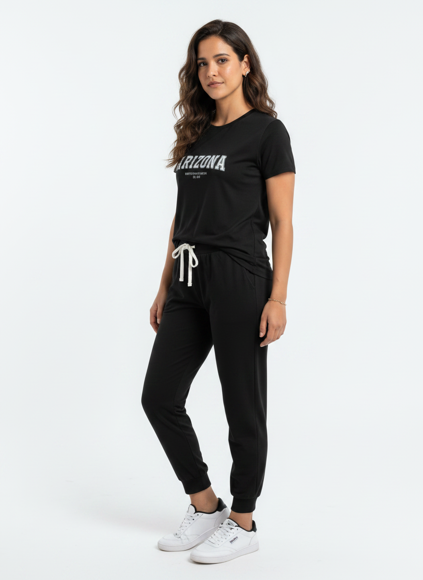 Cotton Top with Pyjama Night Suit - Black - 5237A