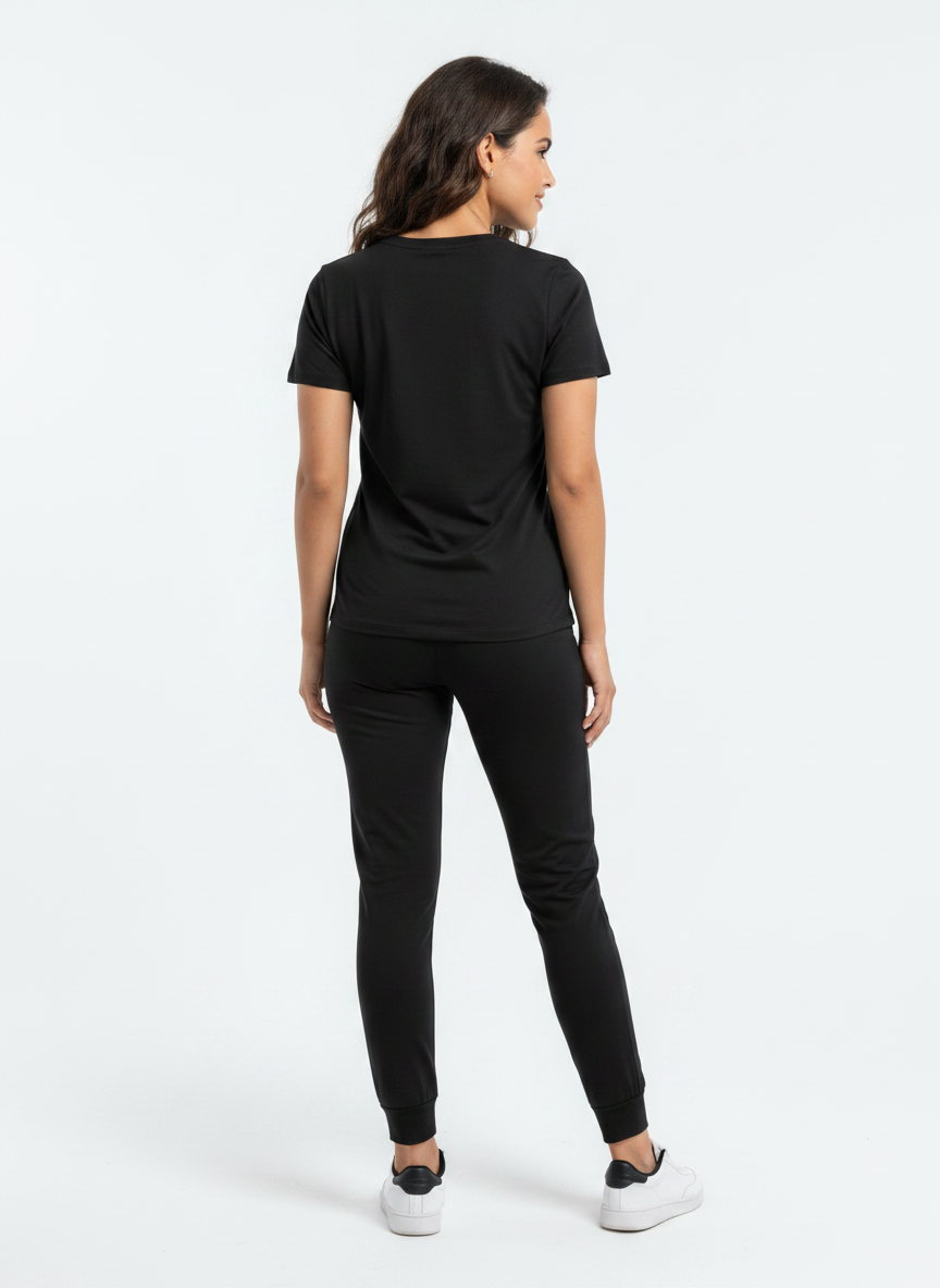 Cotton Top with Pyjama Night Suit - Black - 5237A