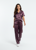 Satin Top with Pyjama Night Suit - Coca - 13368
