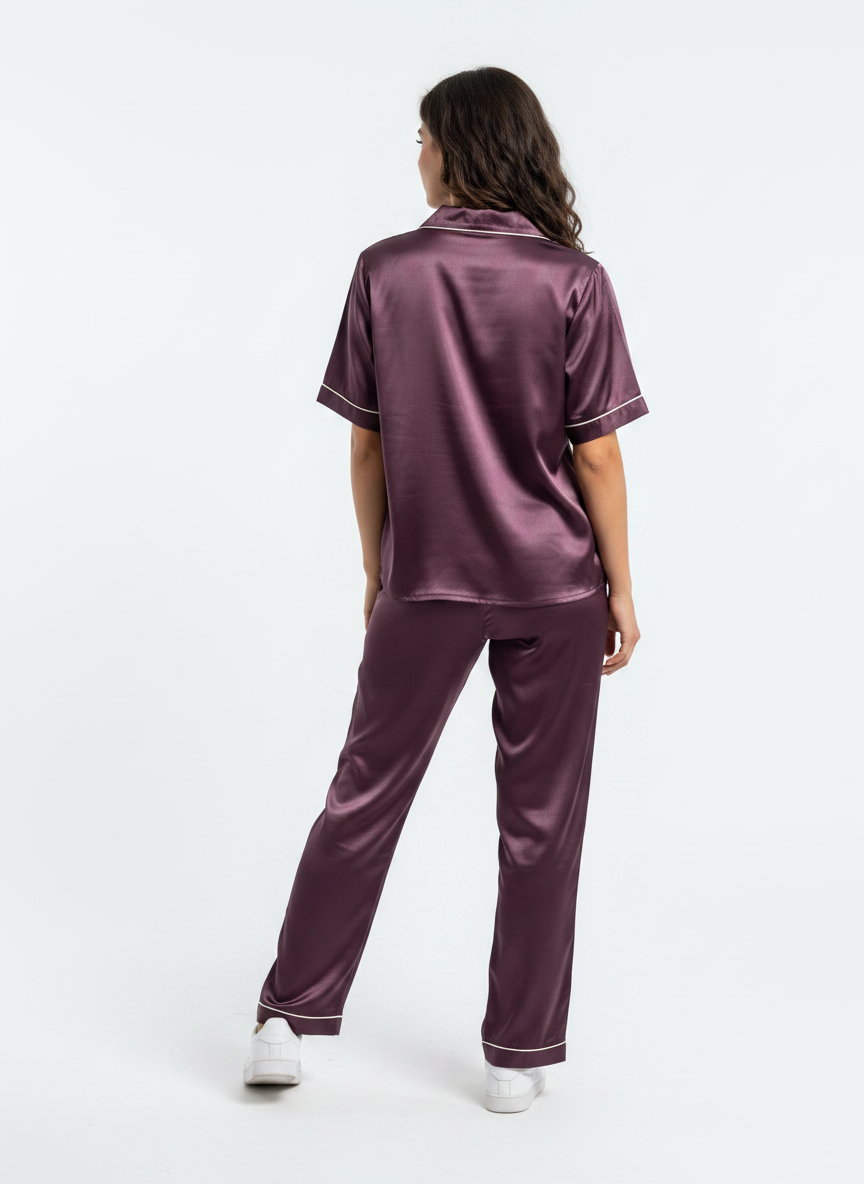 Satin Top with Pyjama Night Suit - Coca - 13368