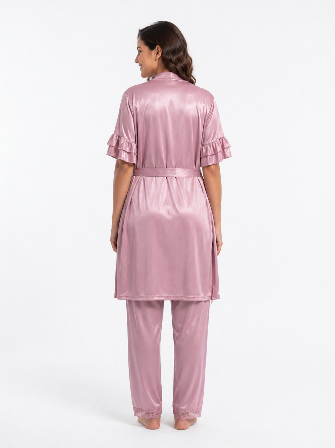 Satin 3-Piece Bridal Night Wear - Mauve - 1200J
