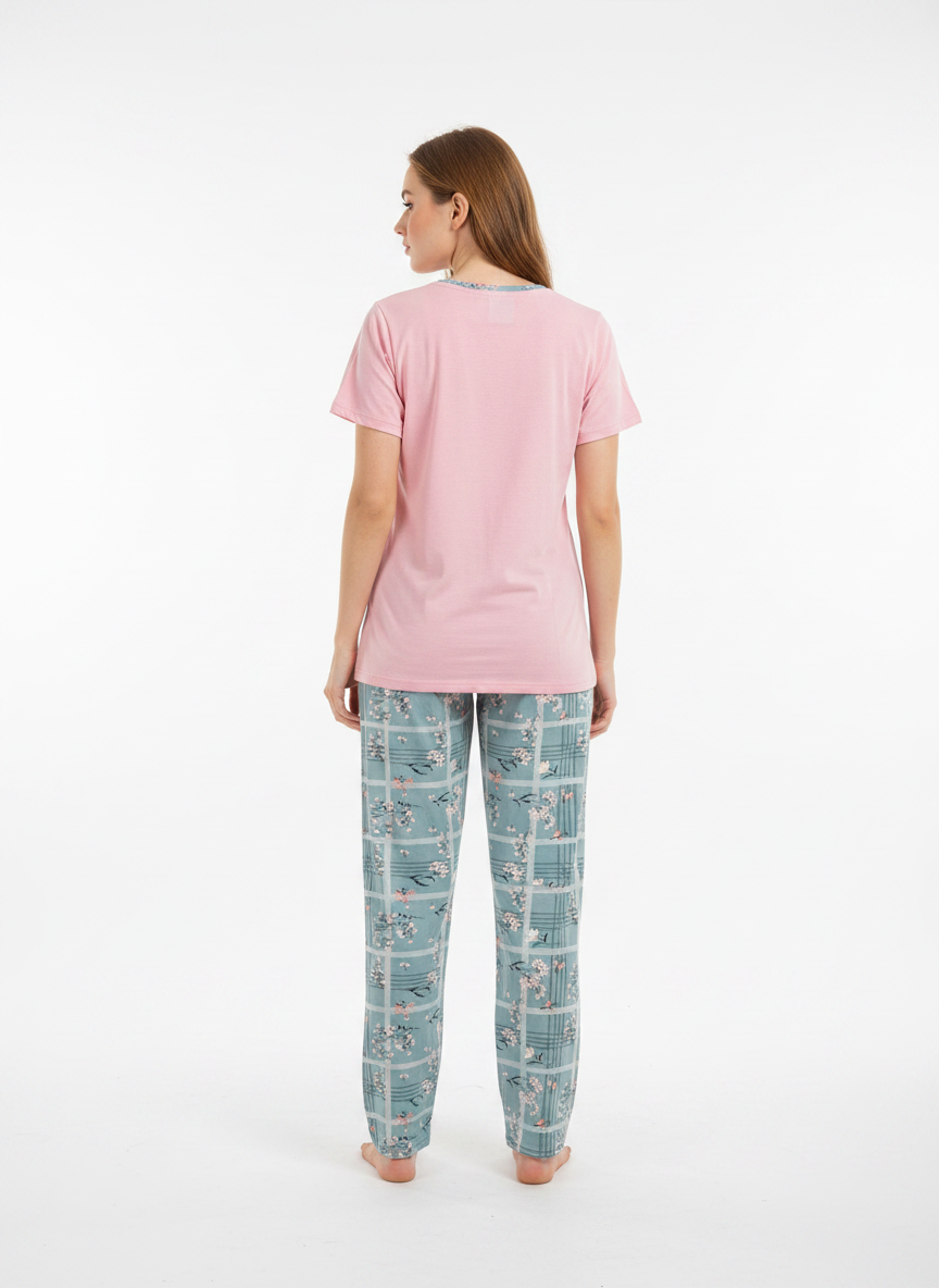 Cotton Top with Pyjama Night Suit - Pink - 5238B