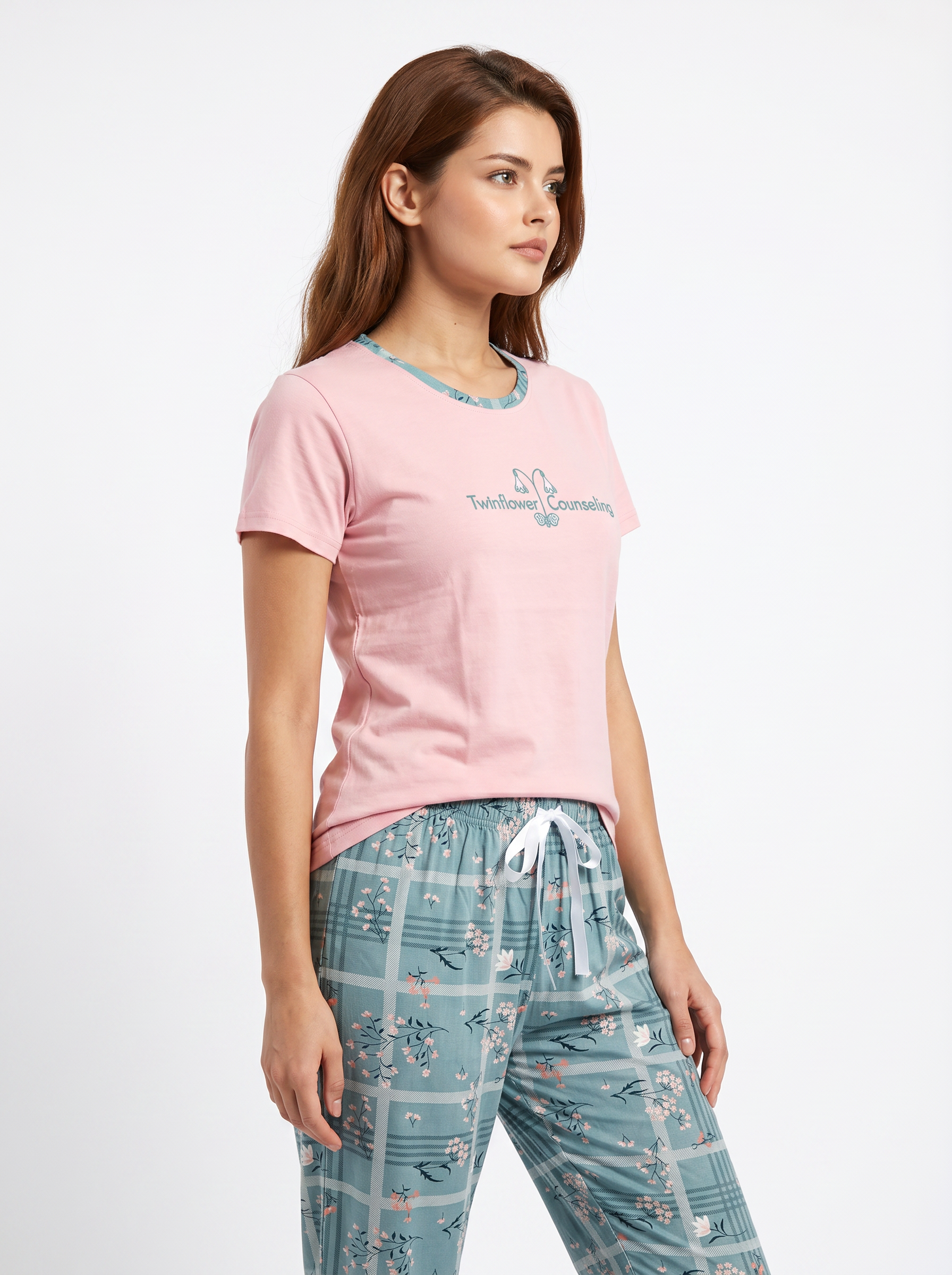 Cotton Top with Pyjama Night Suit - Pink - 5238B