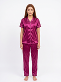 Satin Top with Pyjama Night Suit - Cherry - 13368