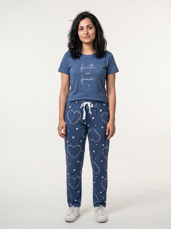 Cotton Top with Pyjama Night Suit - Royal Blue - SS2871
