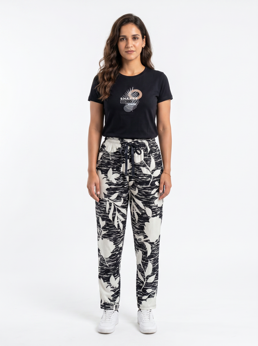 Cotton Top with Pyjama Night Suit - Black - SS3060A