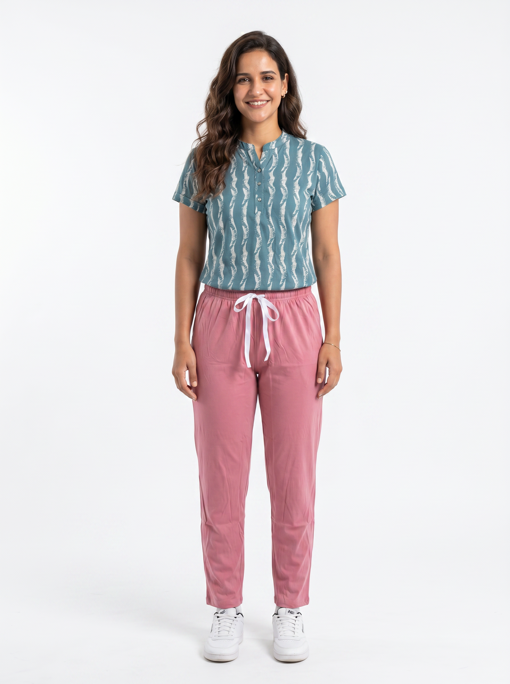 Cotton Top with Pyjama Night Suit - Green - 5249B