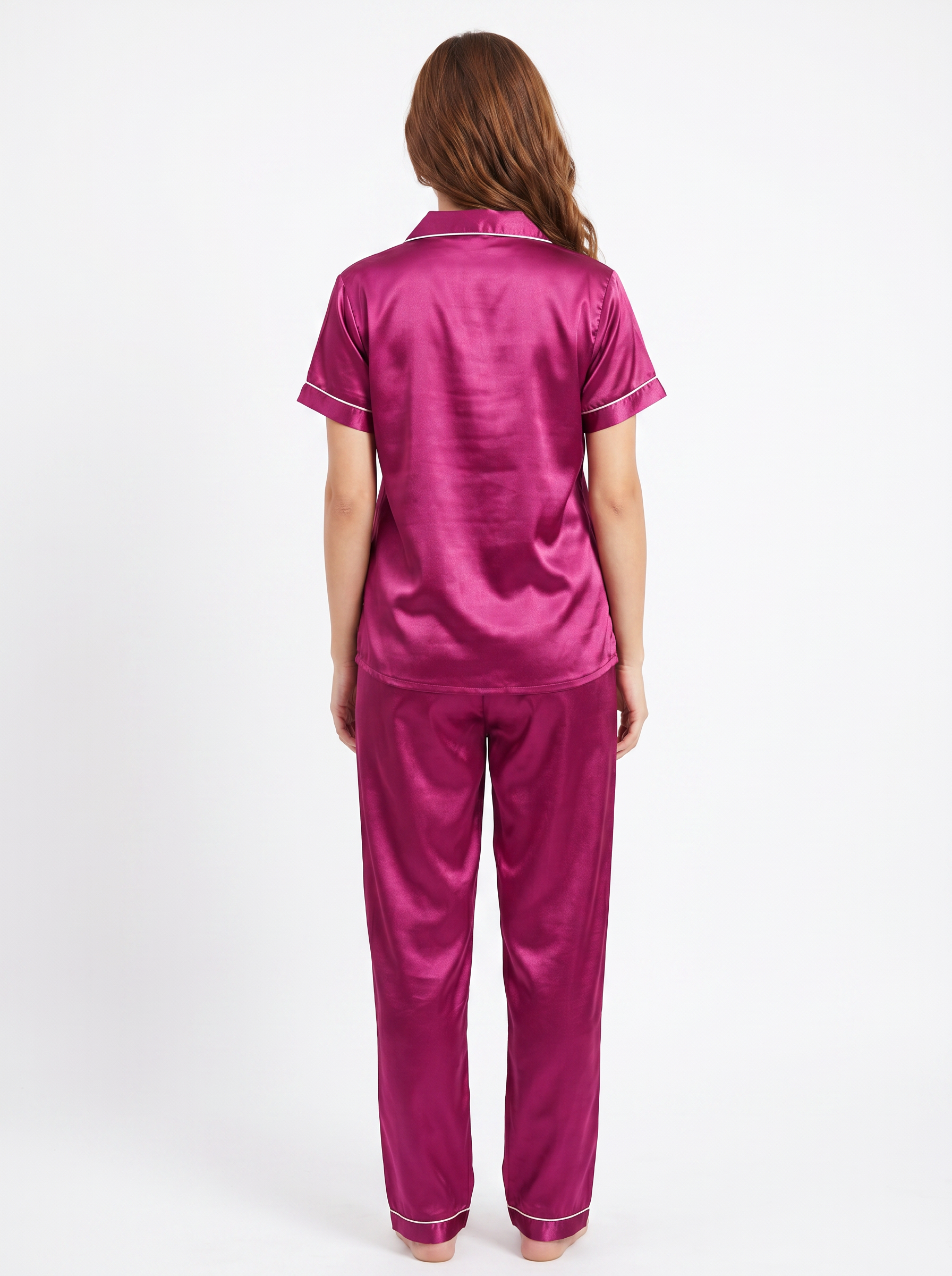 Satin Top with Pyjama Night Suit - Cherry - 13368
