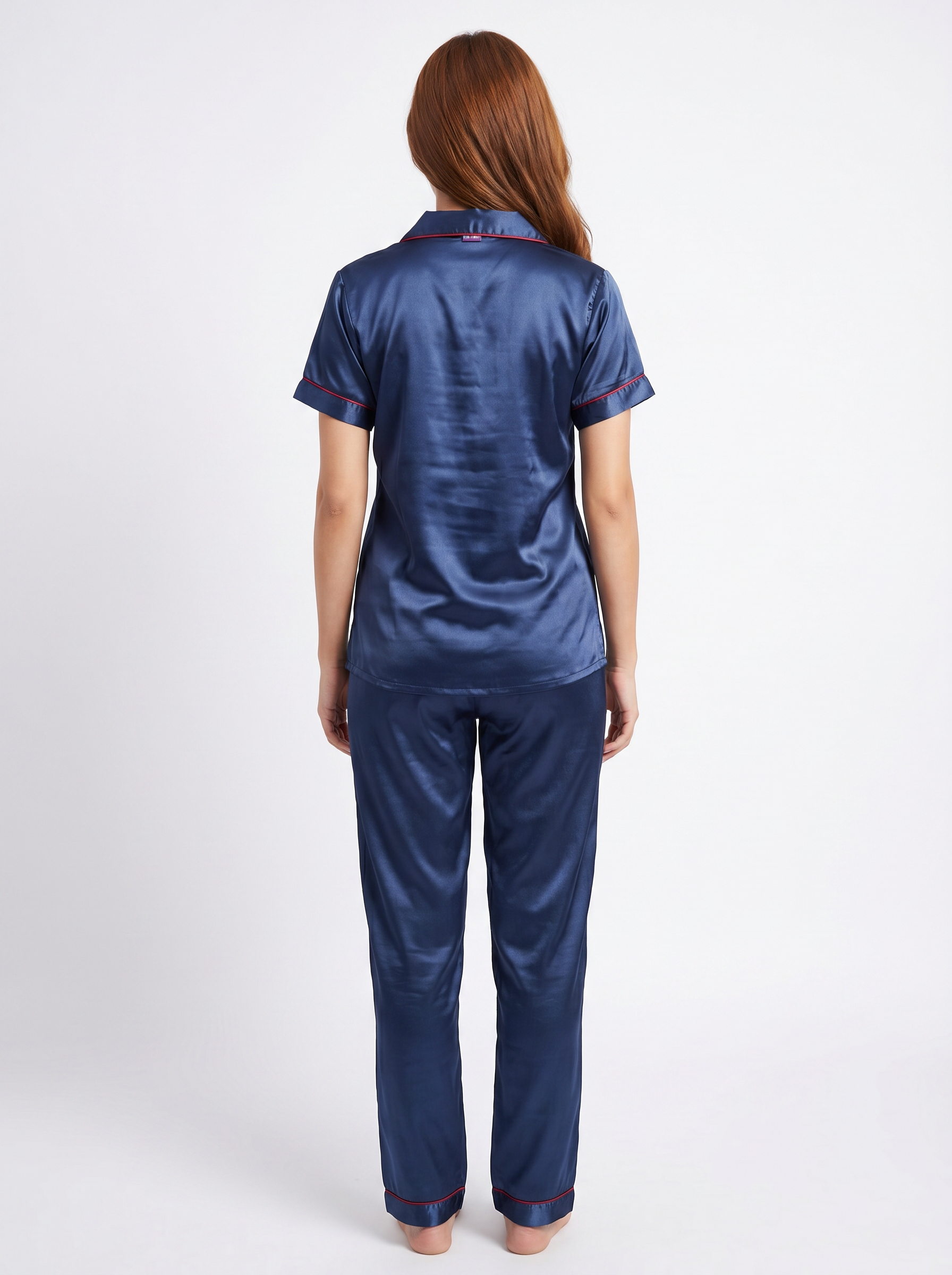 Satin Top with Pyjama Night Suit - Navy Blue - 13368