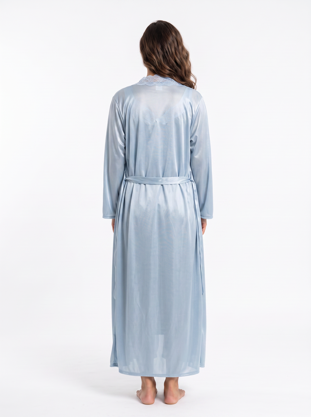 Satin Long Bridal Night Wear - Sky Blue - 1500B