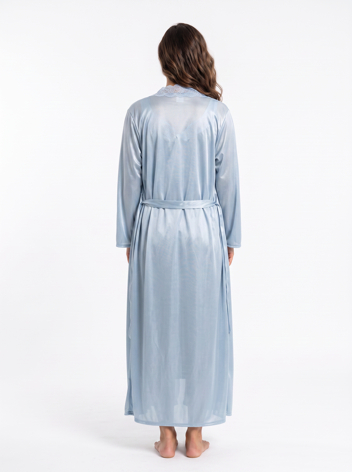 Satin Long Bridal Night Wear - Sky Blue - 1500B
