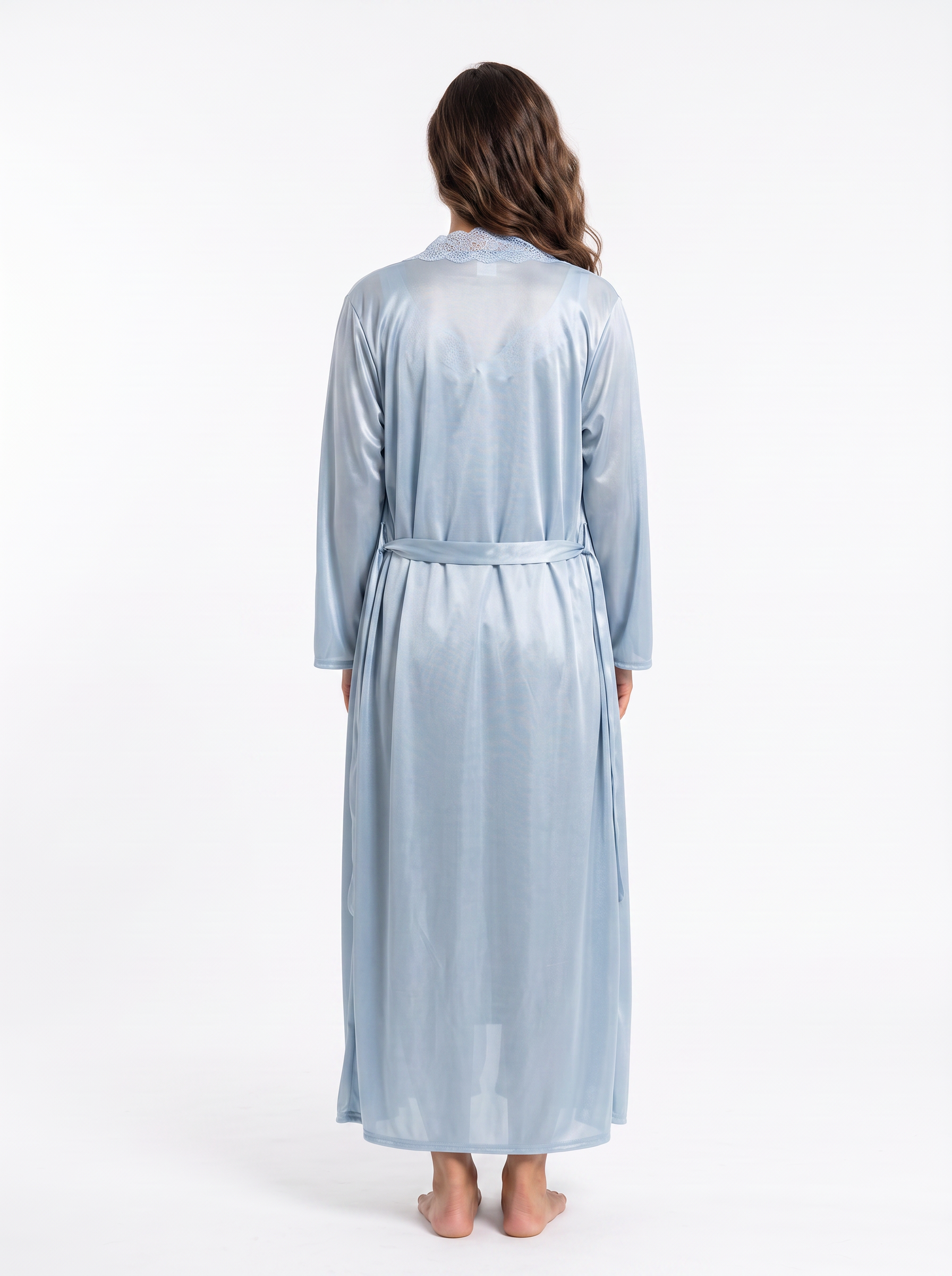 Satin Long Bridal Night Wear - Sky Blue - 1500B